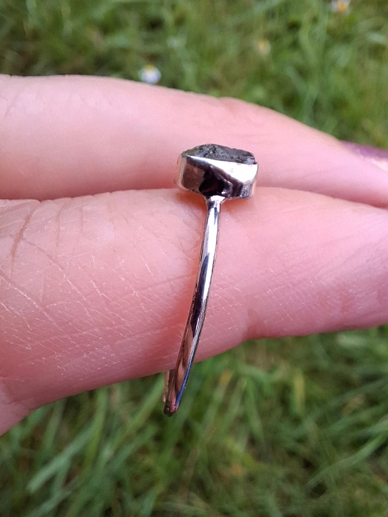 Moldavite Ring, size R, 925 Silver, Tektite (Ref: R64)