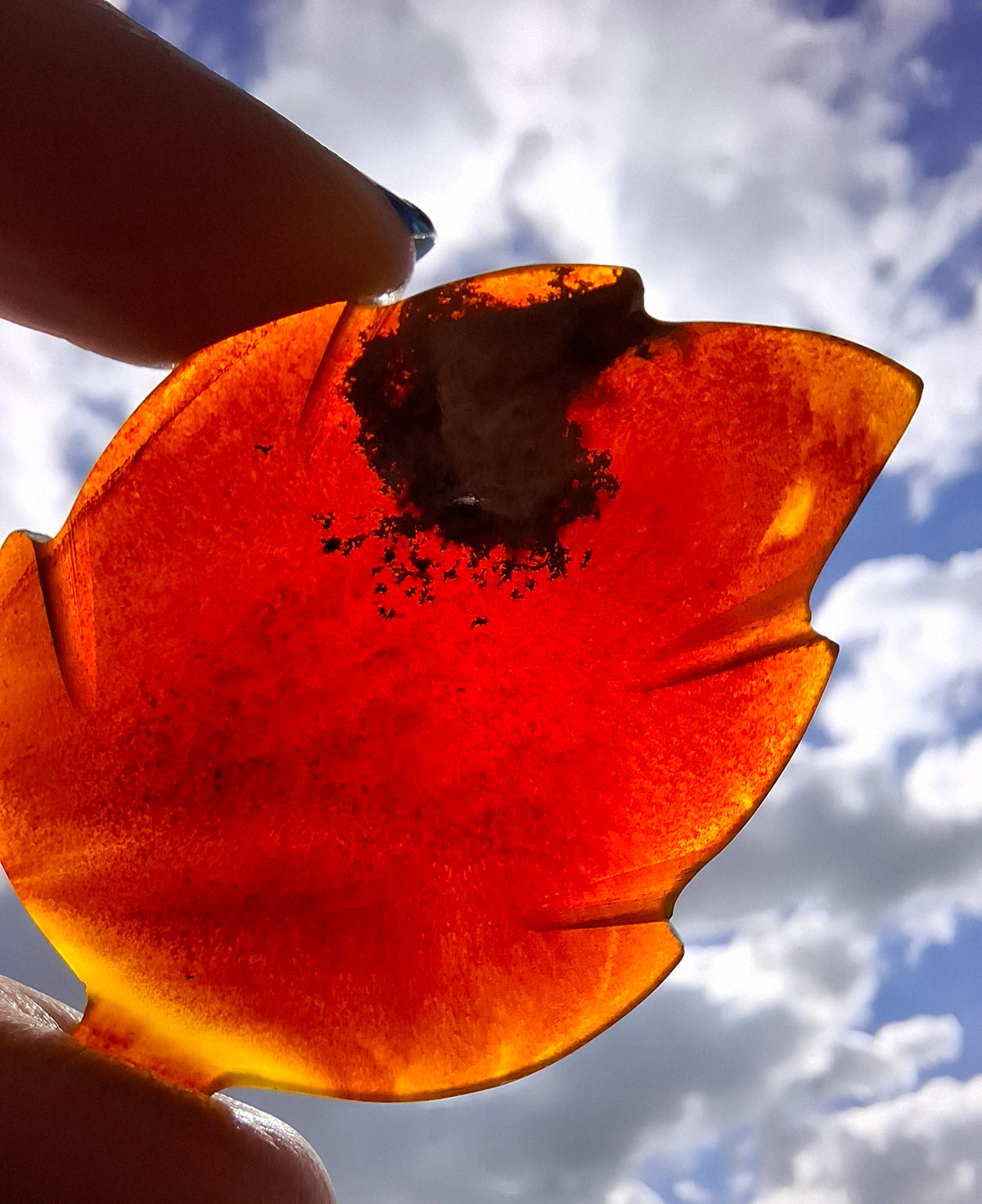 Red Amber Leaf Carving, 7.65g, Fossil (Ref: Leaf9)