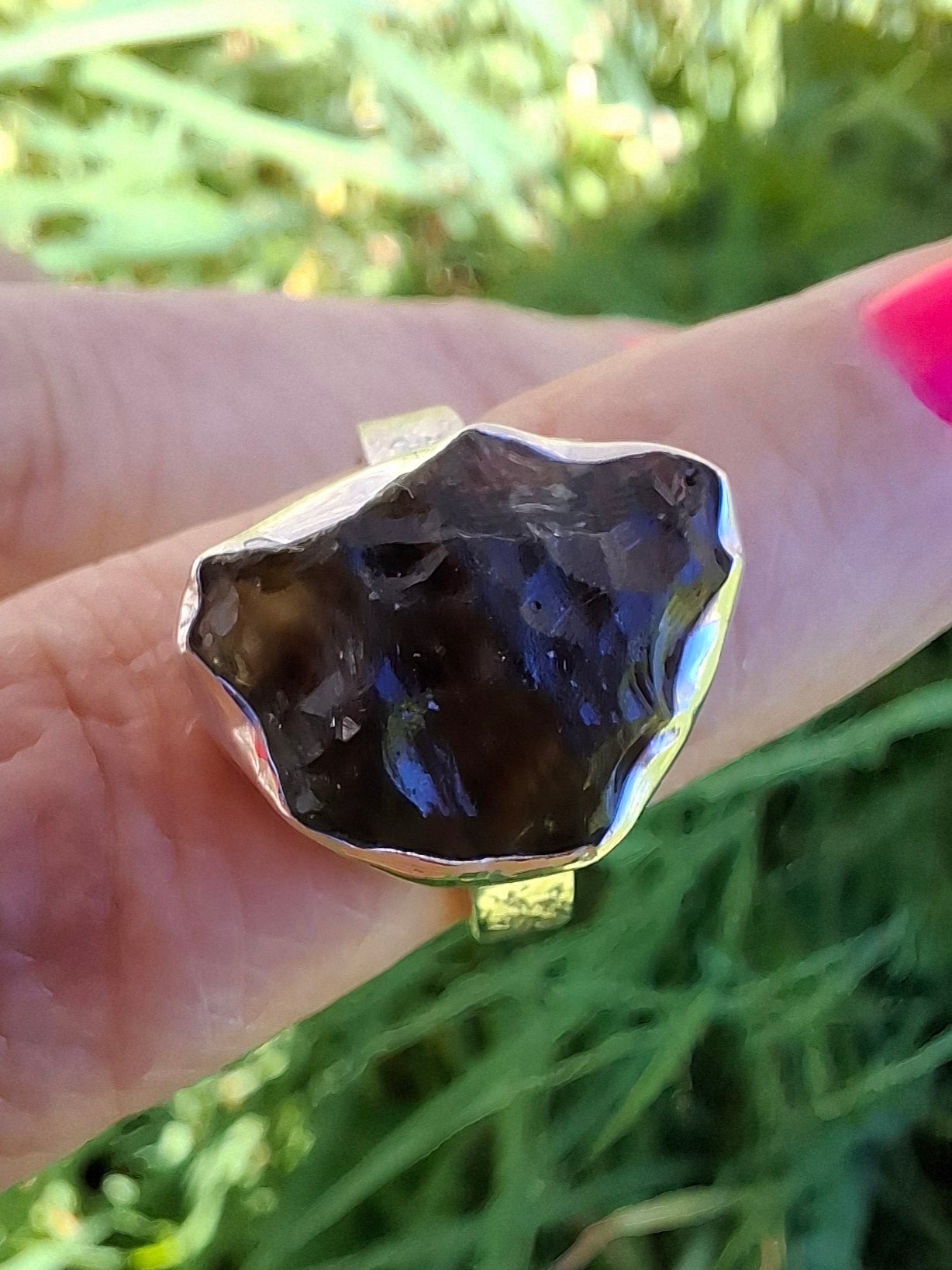 Moldavite Ring, size K, 925 Silver, Tektite (Ref: R301)