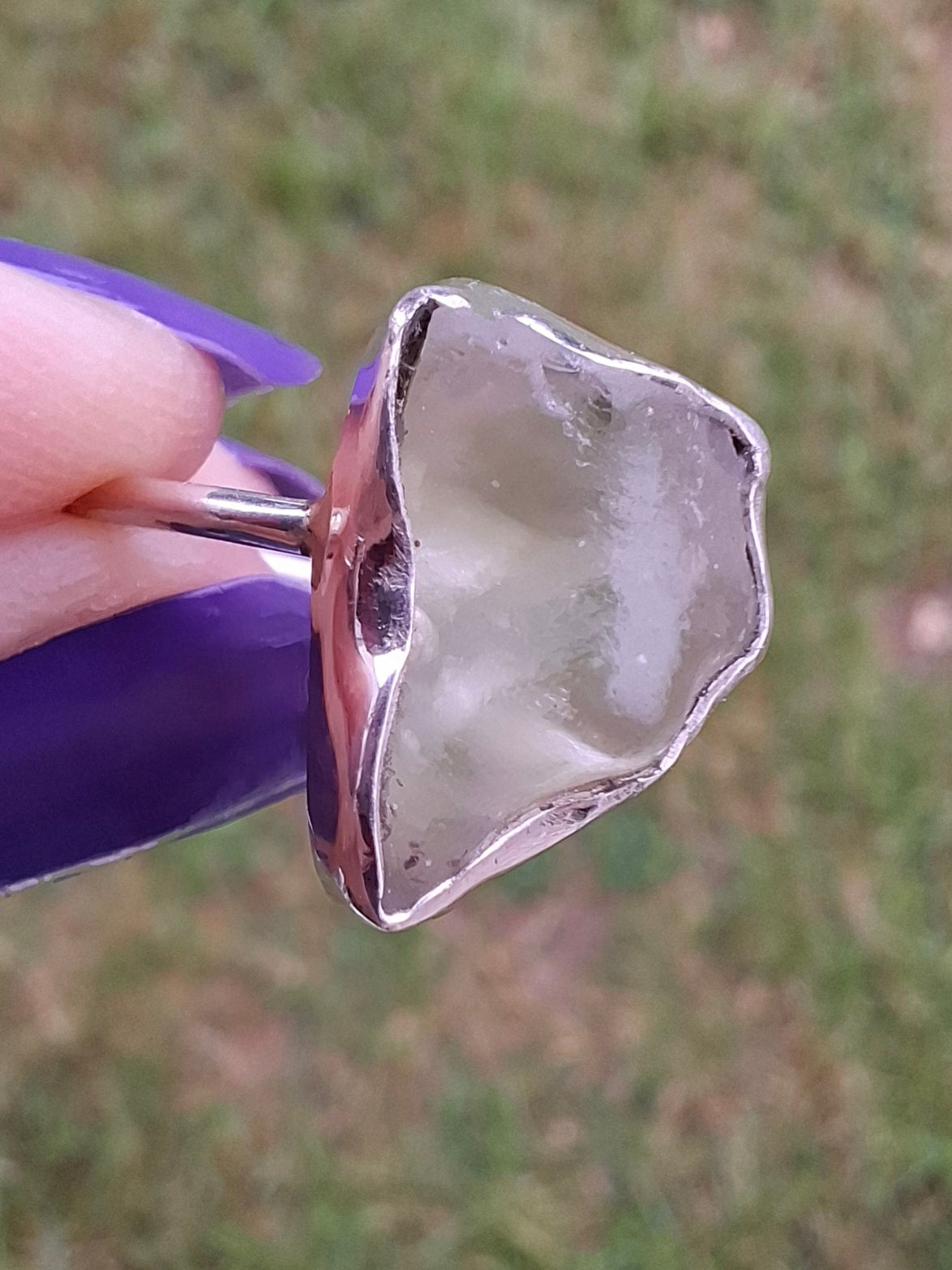 Libyan Desert Glass Ring, size large Q, 925 Silver, Tektite (Ref: LR36)