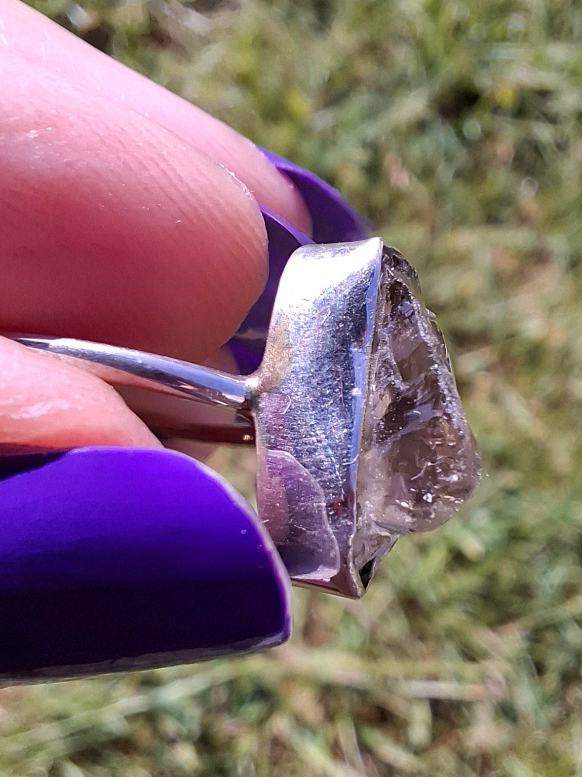 Libyan Desert Glass Ring, size large V, 925 Silver, Tektite (Ref: LR55)