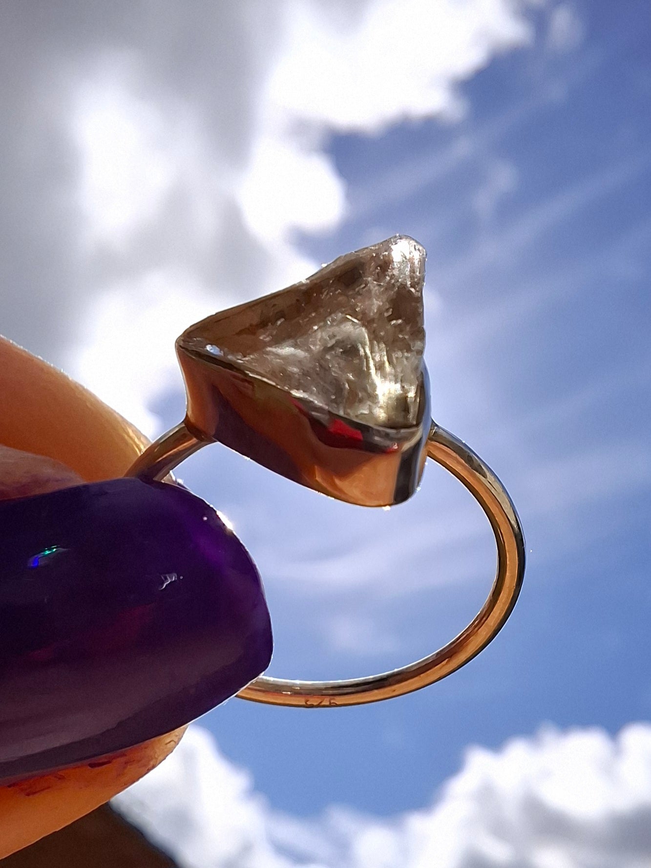 Libyan Desert Glass Ring, size small M, 925 Silver, Tektite (Ref: LR19)