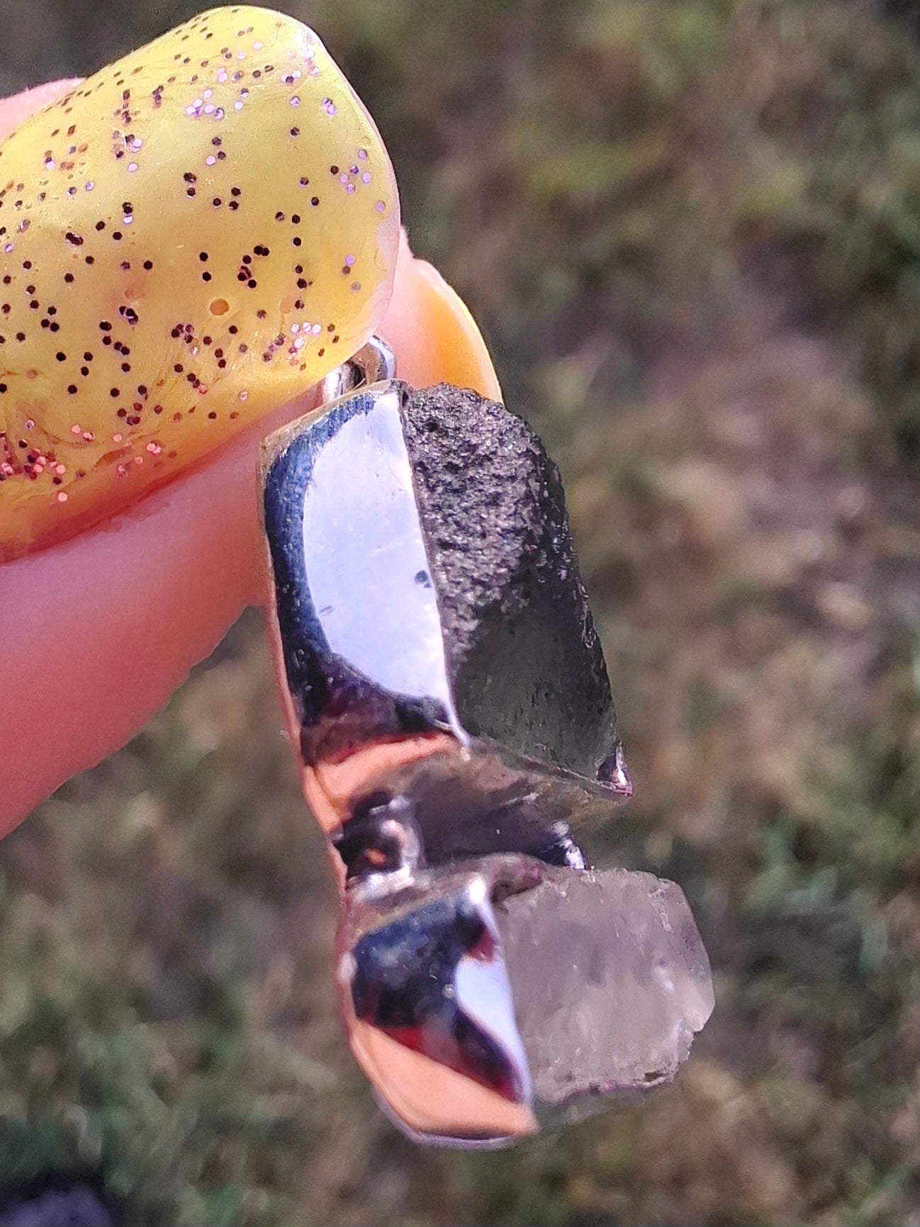 Moldavite & Libyan Desert Glass Pendant, 925 Silver, Tektite (Ref: MLP6)