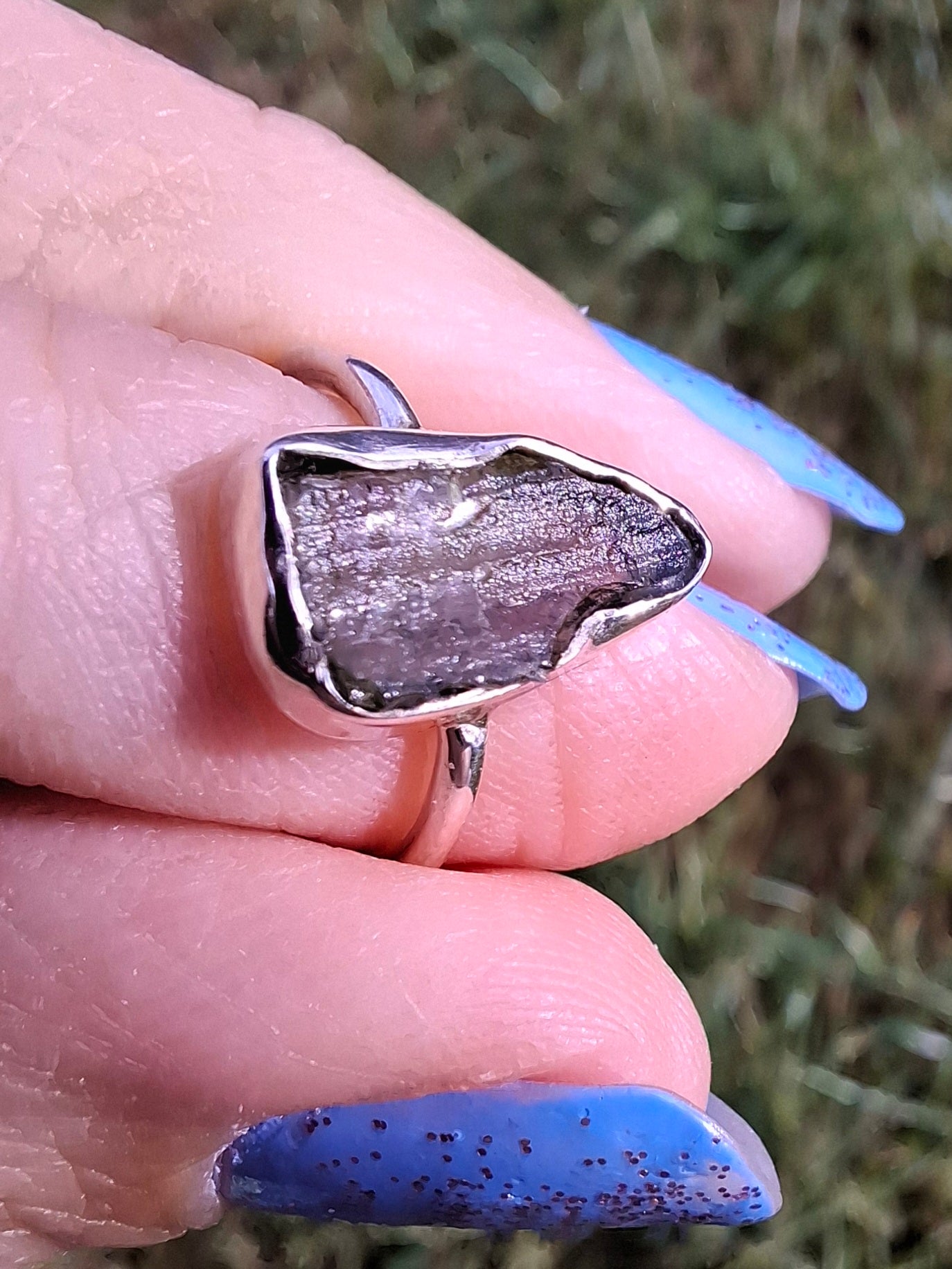 Moldavite Ring, size Large G, 925 Silver, Tektite (Ref: R18)