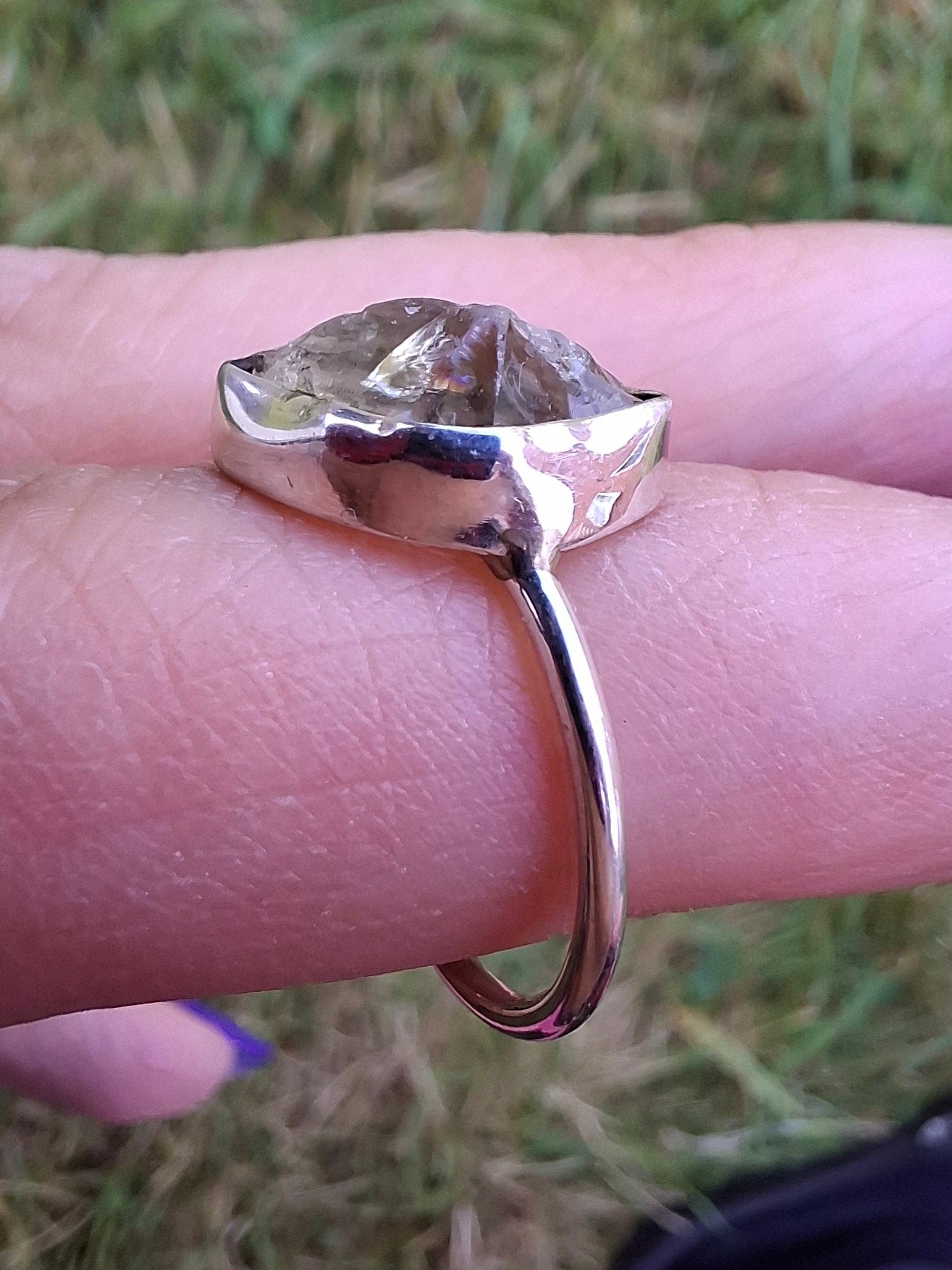 Libyan Desert Glass Ring, size L, 925 Silver, Tektite (Ref: LR18)
