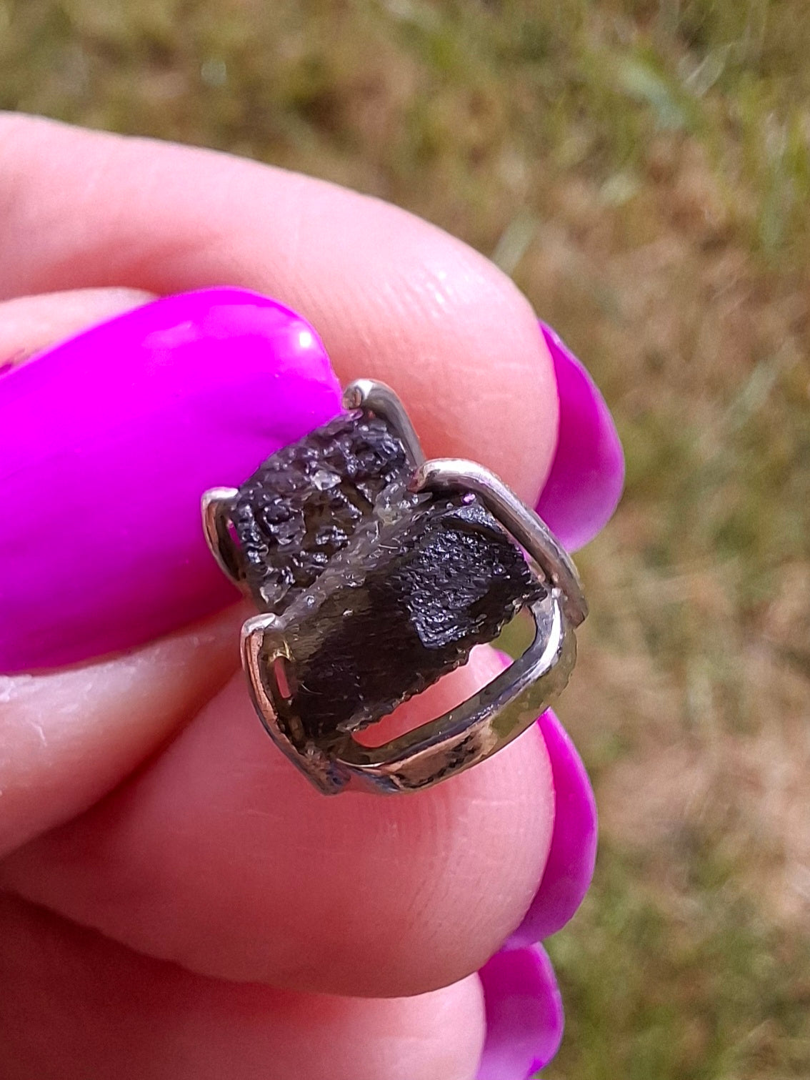 Moldavite Claw Pendant, 925 Silver, Tektite (Ref: P21)