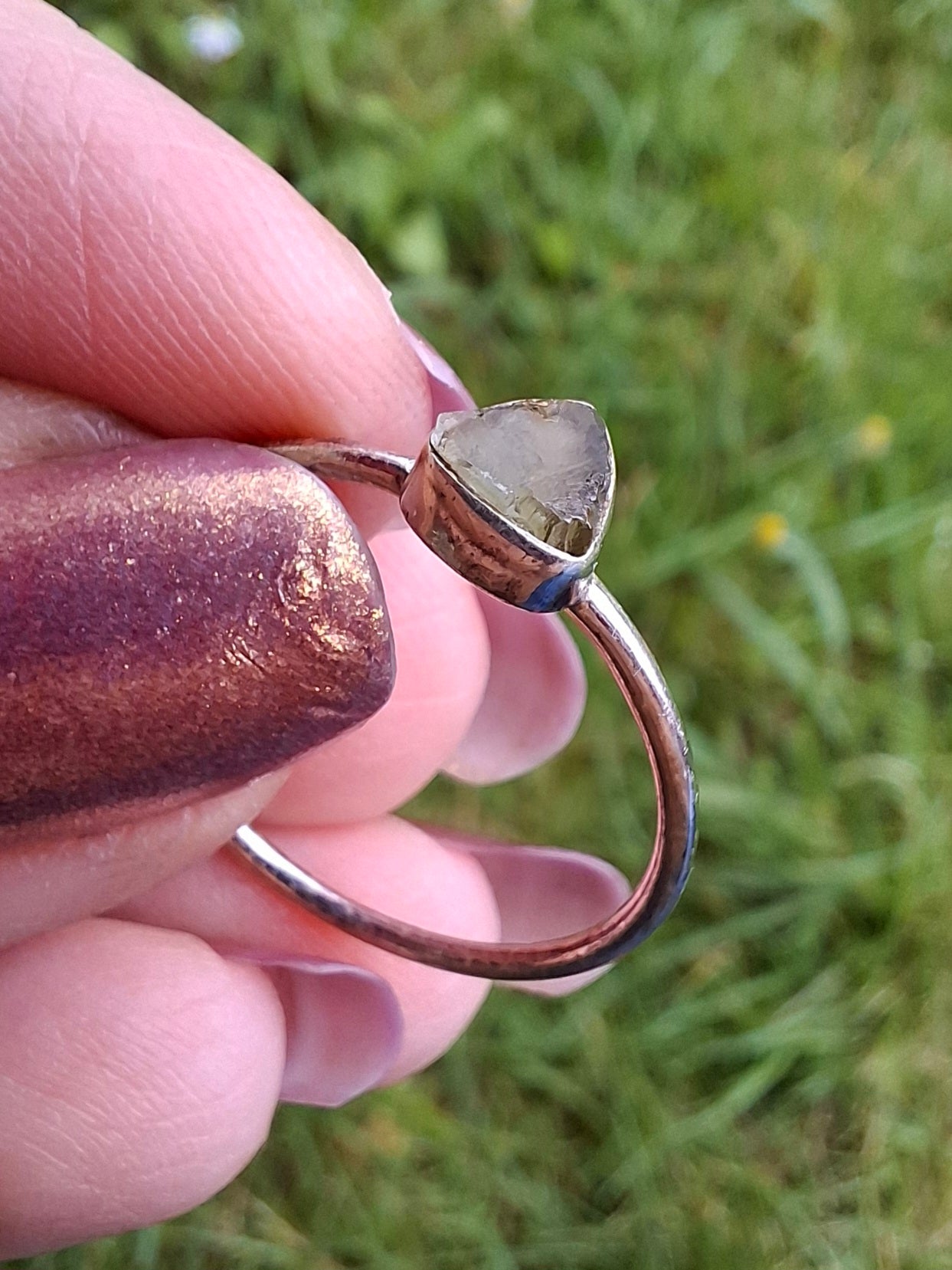 Moldavite Ring, size large R/small S, 925 Silver, Tektite (Ref: R67)
