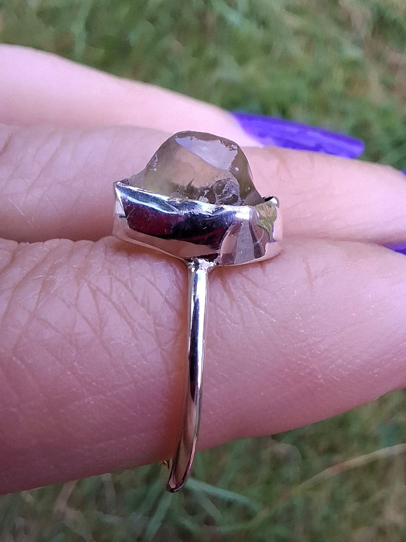 Libyan Desert Glass Ring, size large K/small L, 925 Silver, Tektite (Ref: LR17)