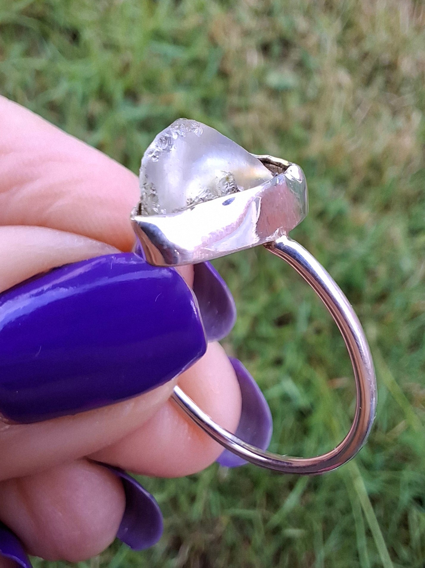 Libyan Desert Glass Ring, size large V, 925 Silver, Tektite (Ref: LR57)