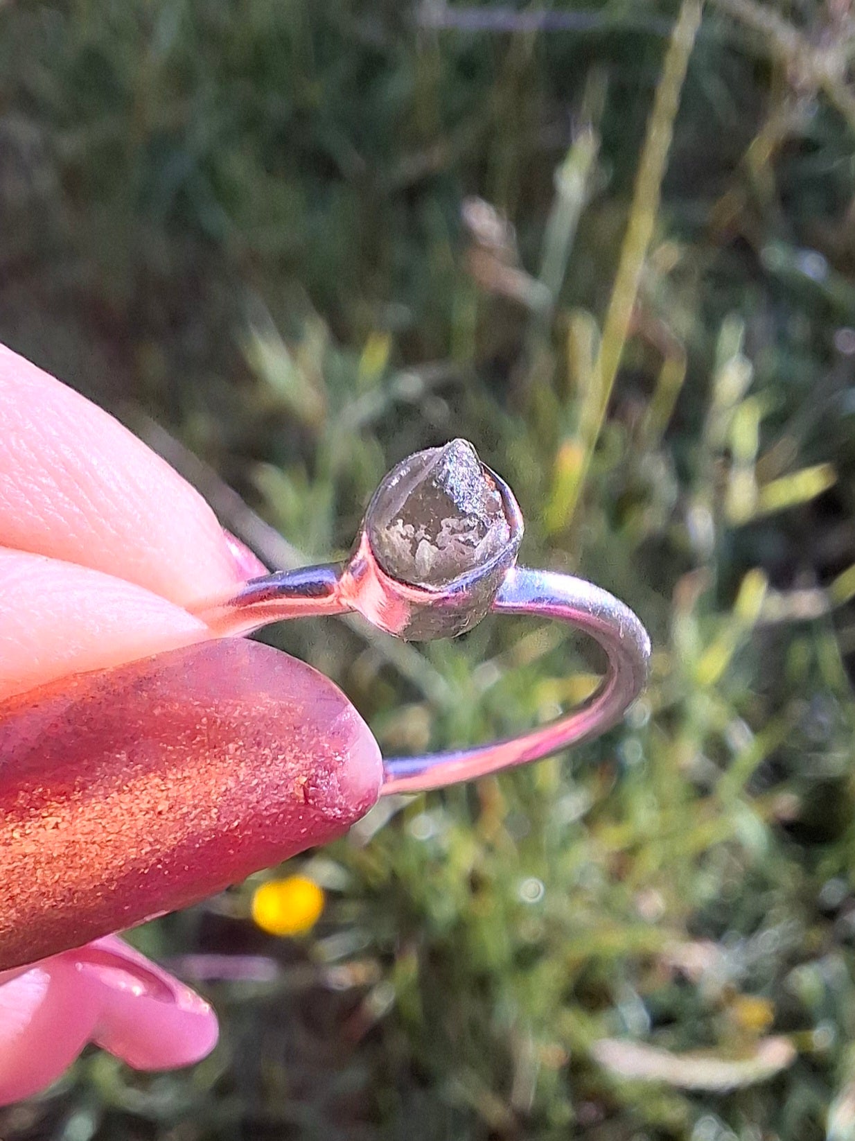 Moldavite Ring, size M, 925 Silver, Tektite (Ref: R31)