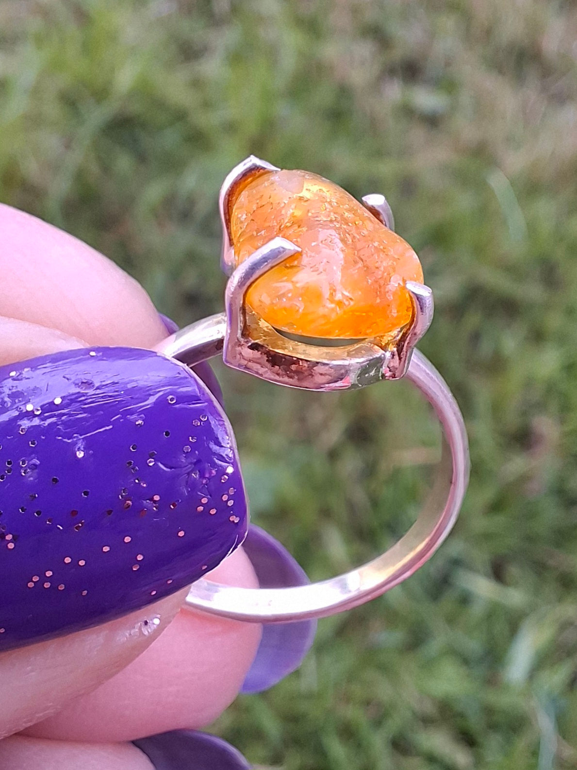 Baltic Amber Ring, size large L/small M, 925 Silver, Fossil (Ref: AR4)