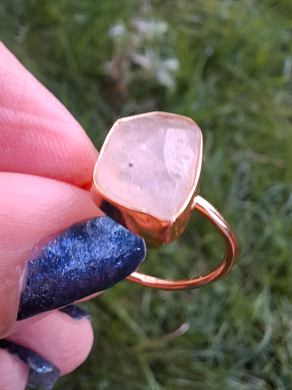 Libyan Desert Glass Ring, 14K GOLD Plated, size large O, Tektite (Ref: LR71)