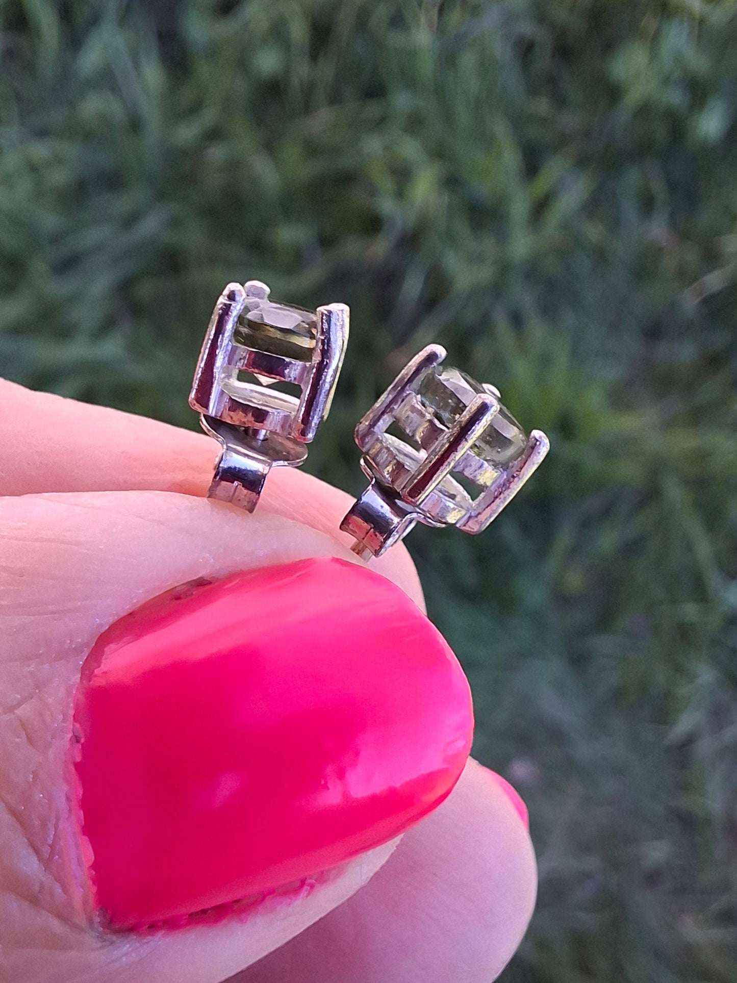 Moldavite (faceted) 5mm STUD EARRINGS, 925 Silver, Tektite (Ref: Pair 39)