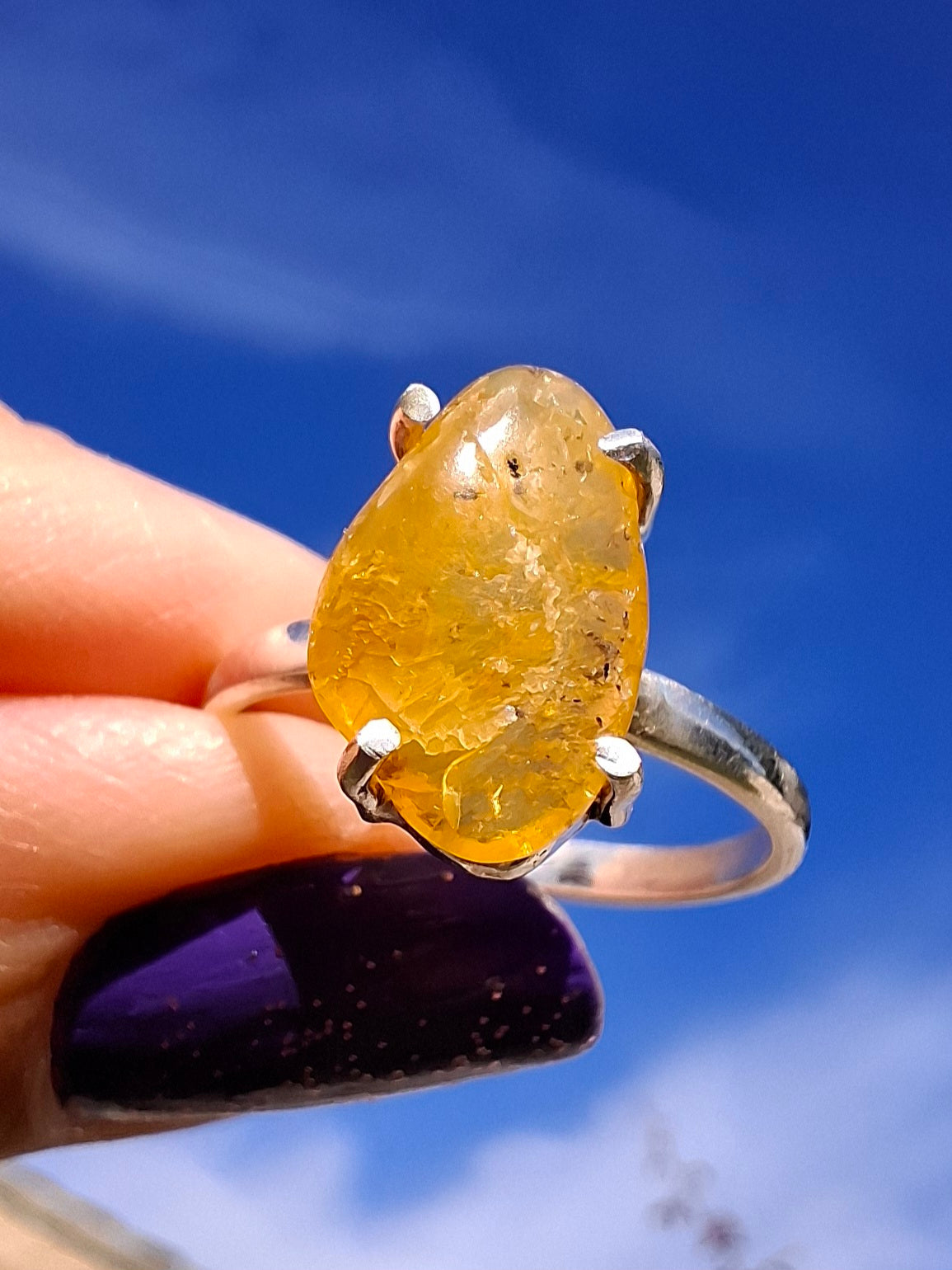 Baltic Amber Ring, size N. 925 Silver, Fossil (Ref: AR7)
