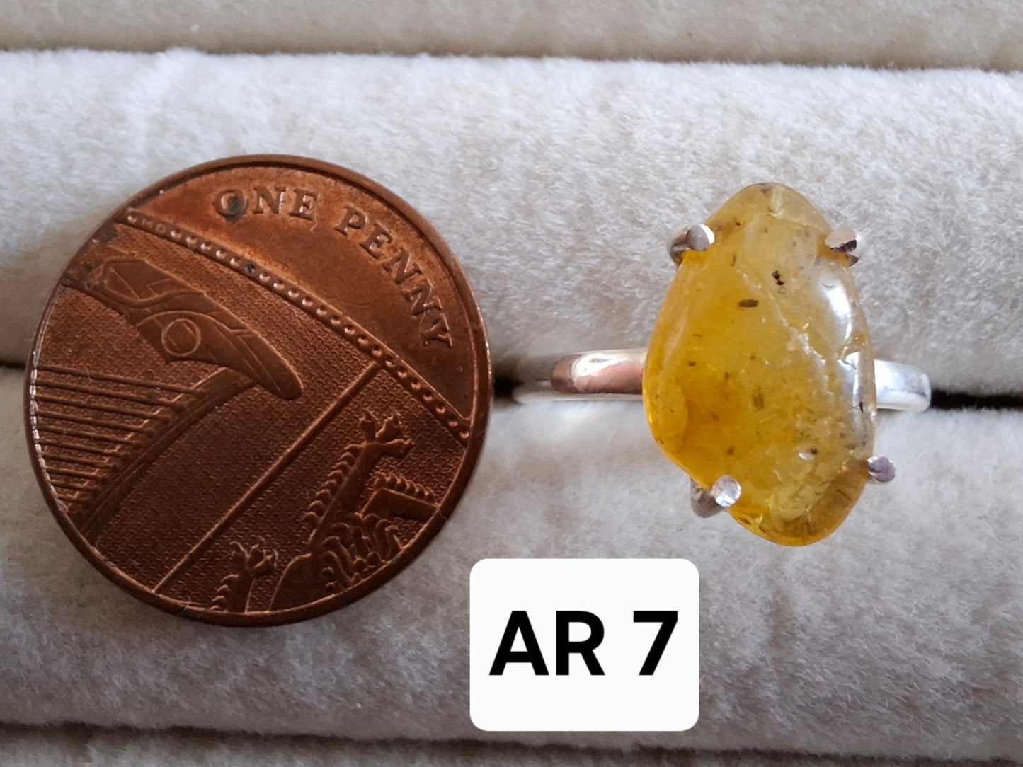 Baltic Amber Ring, size N. 925 Silver, Fossil (Ref: AR7)