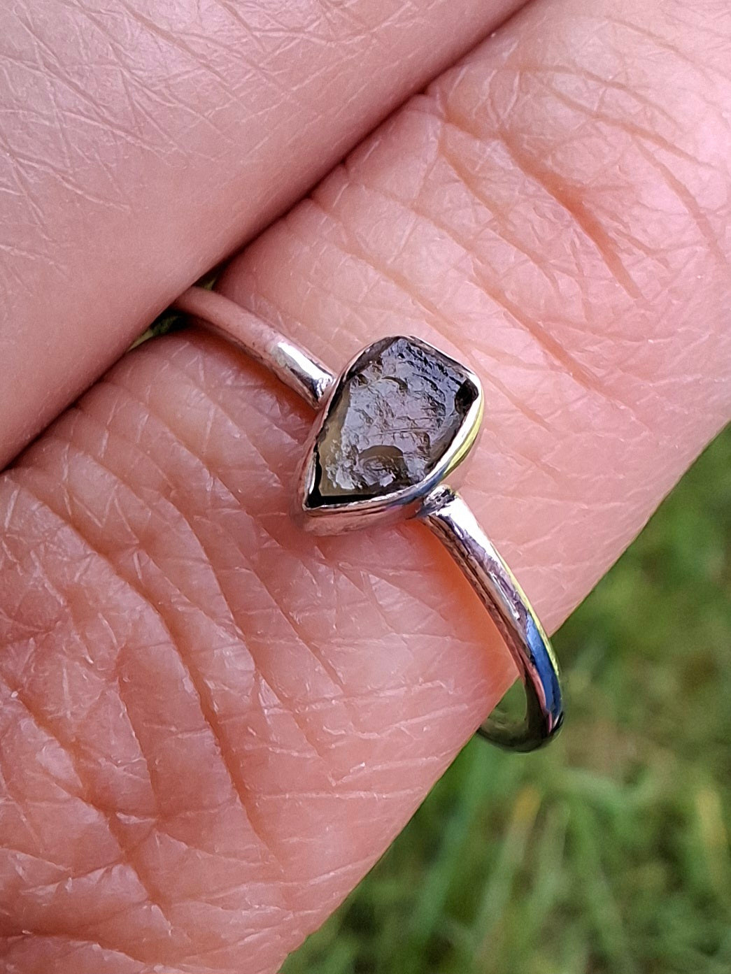 Moldavite Ring, size Q, 925 Silver, Tektite (Ref: R45)