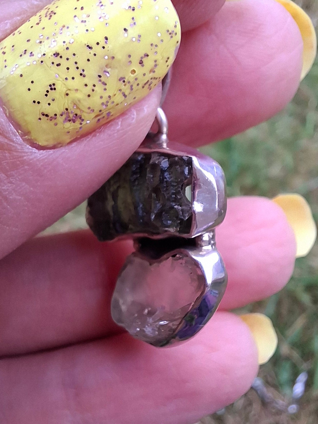 Moldavite & Libyan Desert Glass Pendant, 925 Silver, Tektite (Ref: MLP5)