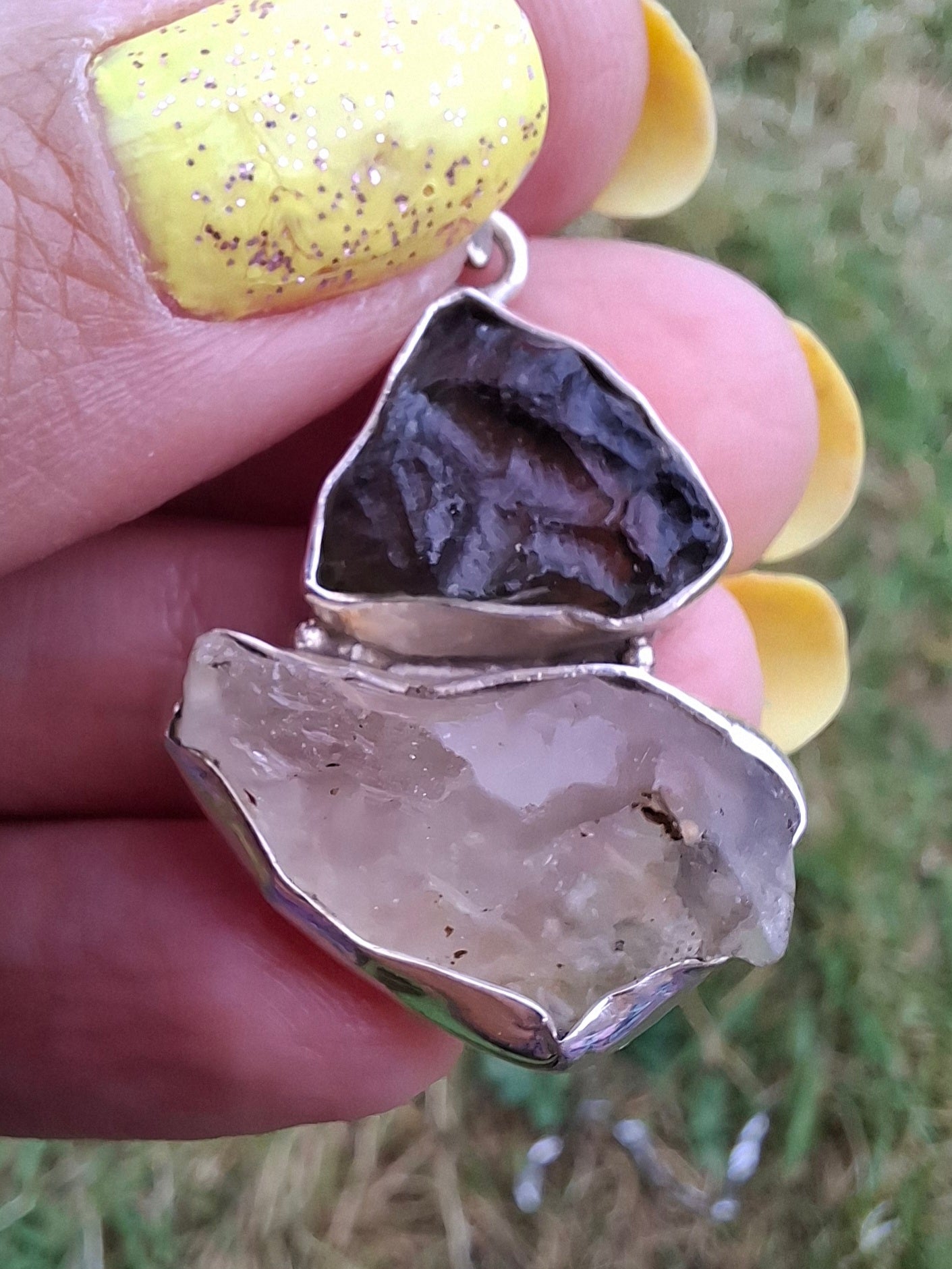 Moldavite & Libyan Desert Glass Pendant, 925 Silver, Tektite (Ref: MLP18)