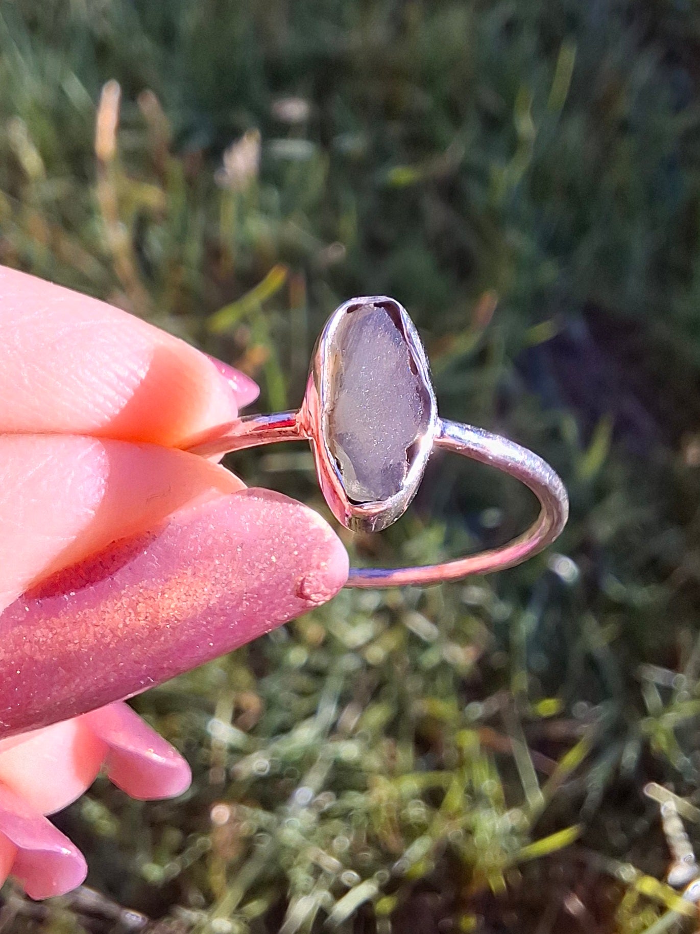 Moldavite Ring, size large R, 925 Silver, Tektite (Ref: R48)