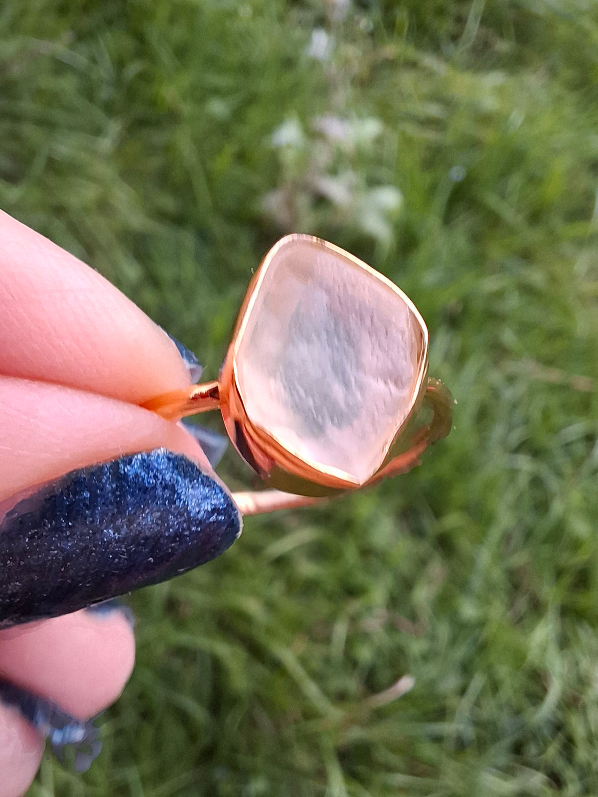 Libyan Desert Glass Ring, 14K GOLD Plated, size large T, Tektite (Ref: LR83)
