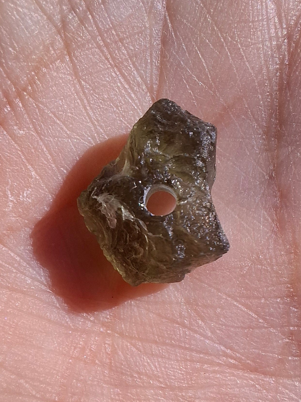 DRILLED Moldavite Piece, 1g, Tektite (Ref: D12)