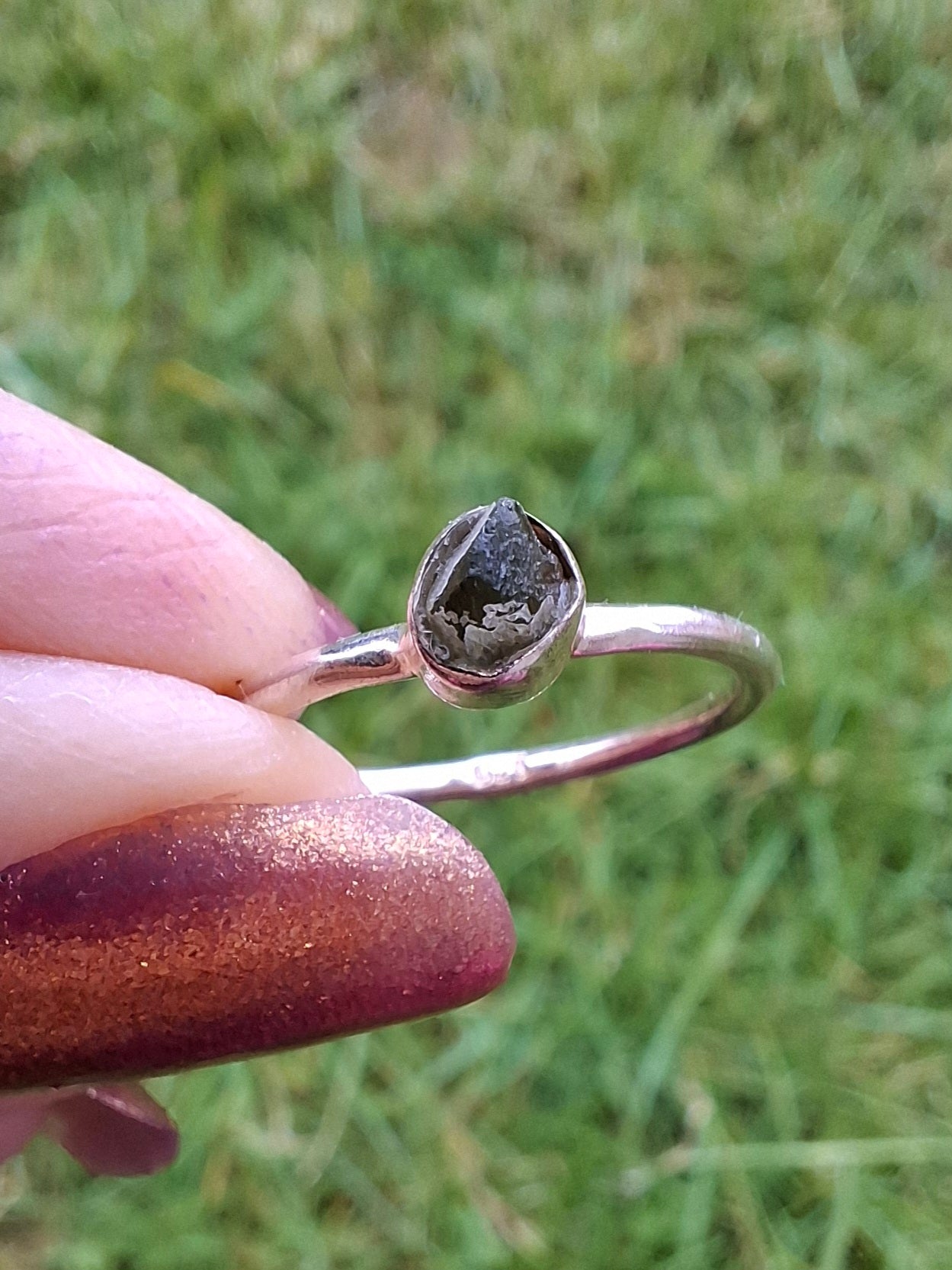 Moldavite Ring, size M, 925 Silver, Tektite (Ref: R31)