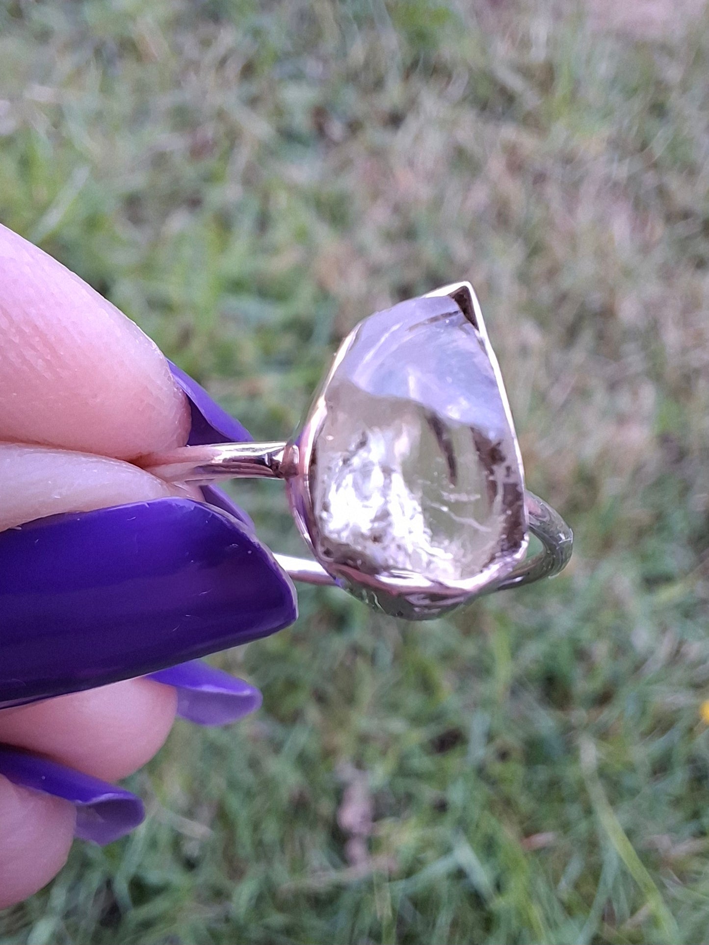 Libyan Desert Glass Ring, size large T, 925 Silver, Tektite (Ref: LR48)