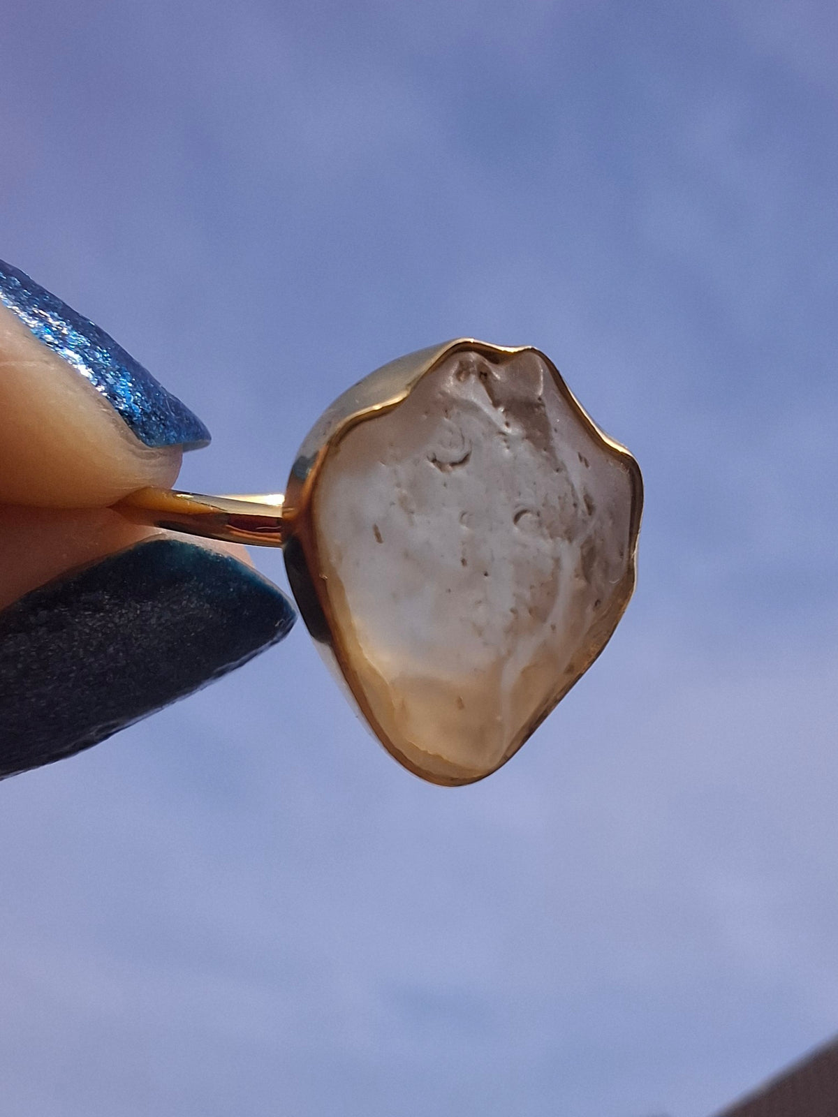 Libyan Desert Glass Ring, 14K GOLD Plated, size R, Tektite (Ref: LR66)