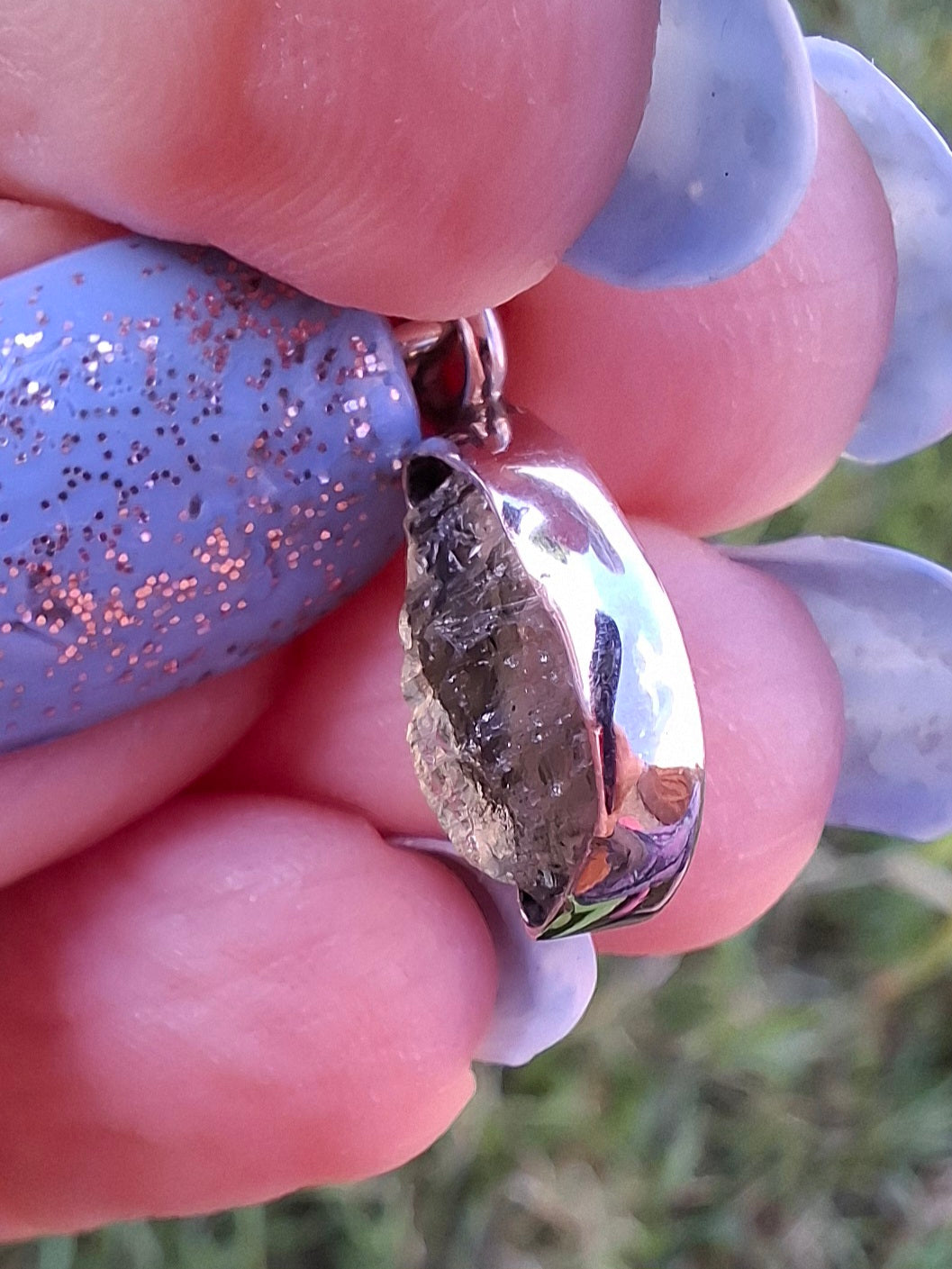 Moldavite Piece, 925 Silver, Tektite (Ref: P90)