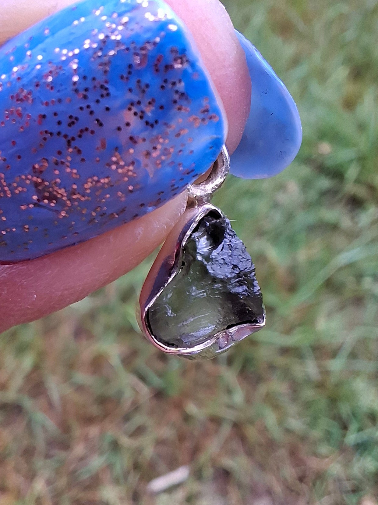Moldavite Pendant, 925 Silver, Tektite (Ref: P68)