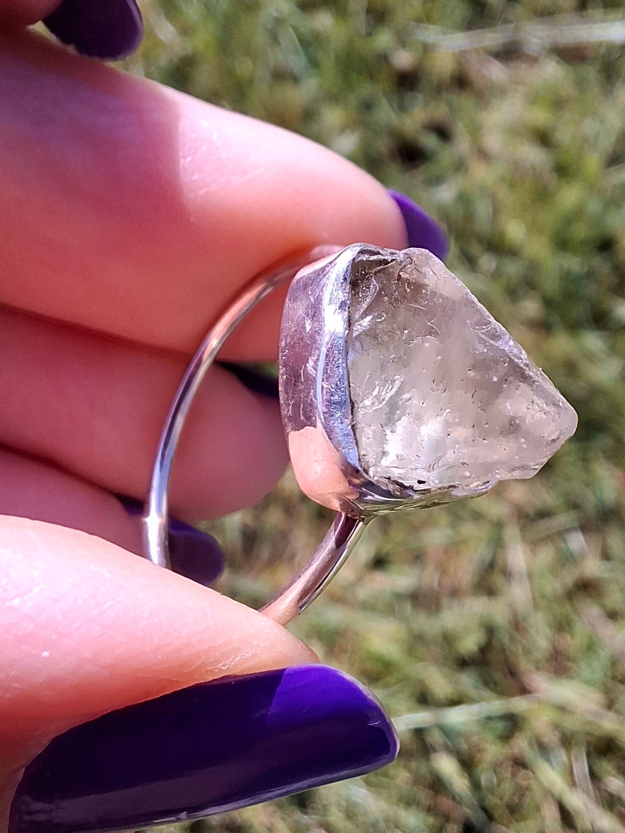 Libyan Desert Glass Ring, size small S, 925 Silver, Tektite (Ref: LR44)