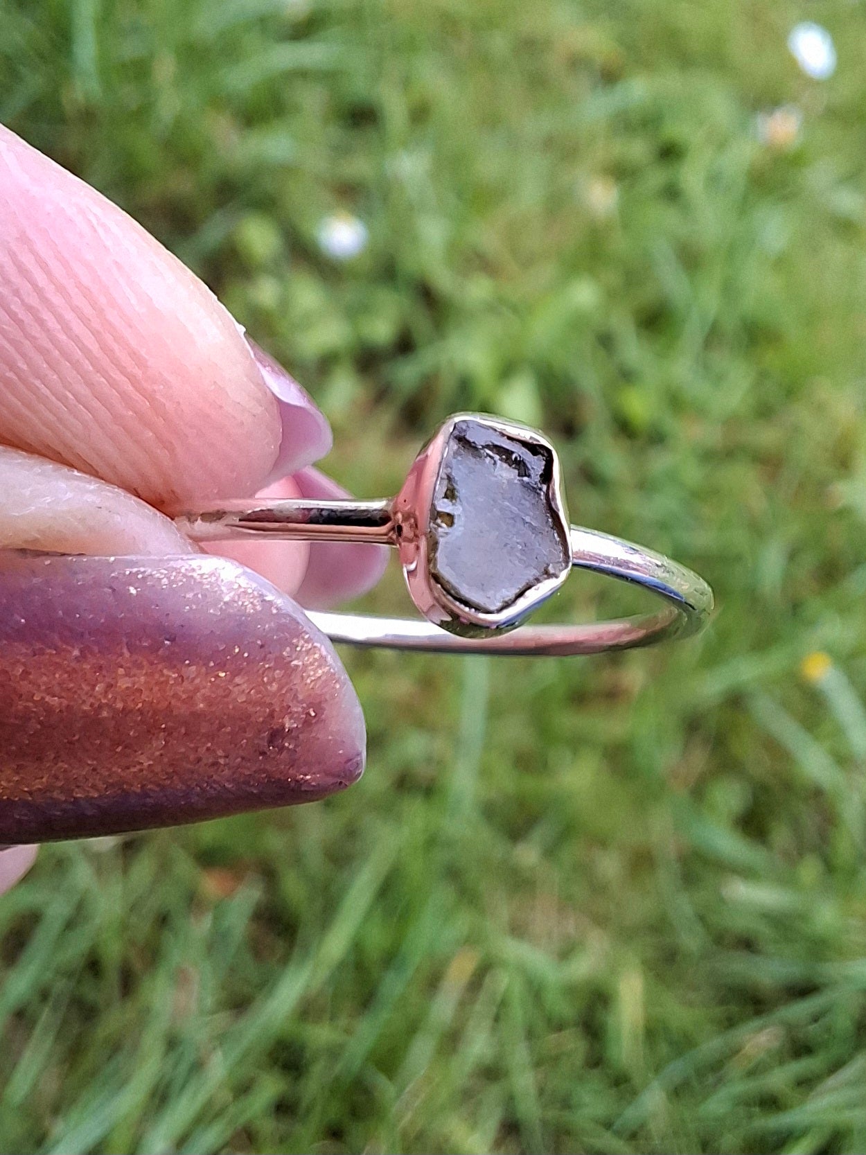 Moldavite Ring, size small R, 925 Silver, Tektite (Ref: R52)