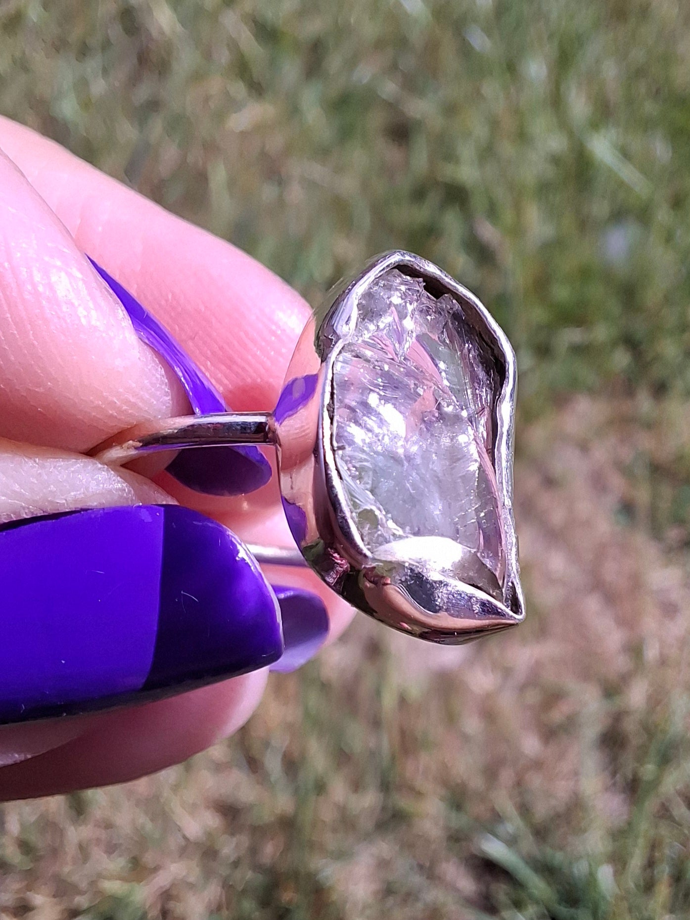 Libyan Desert Glass Ring, size large P, 925 Silver, Tektite (Ref: LR29)