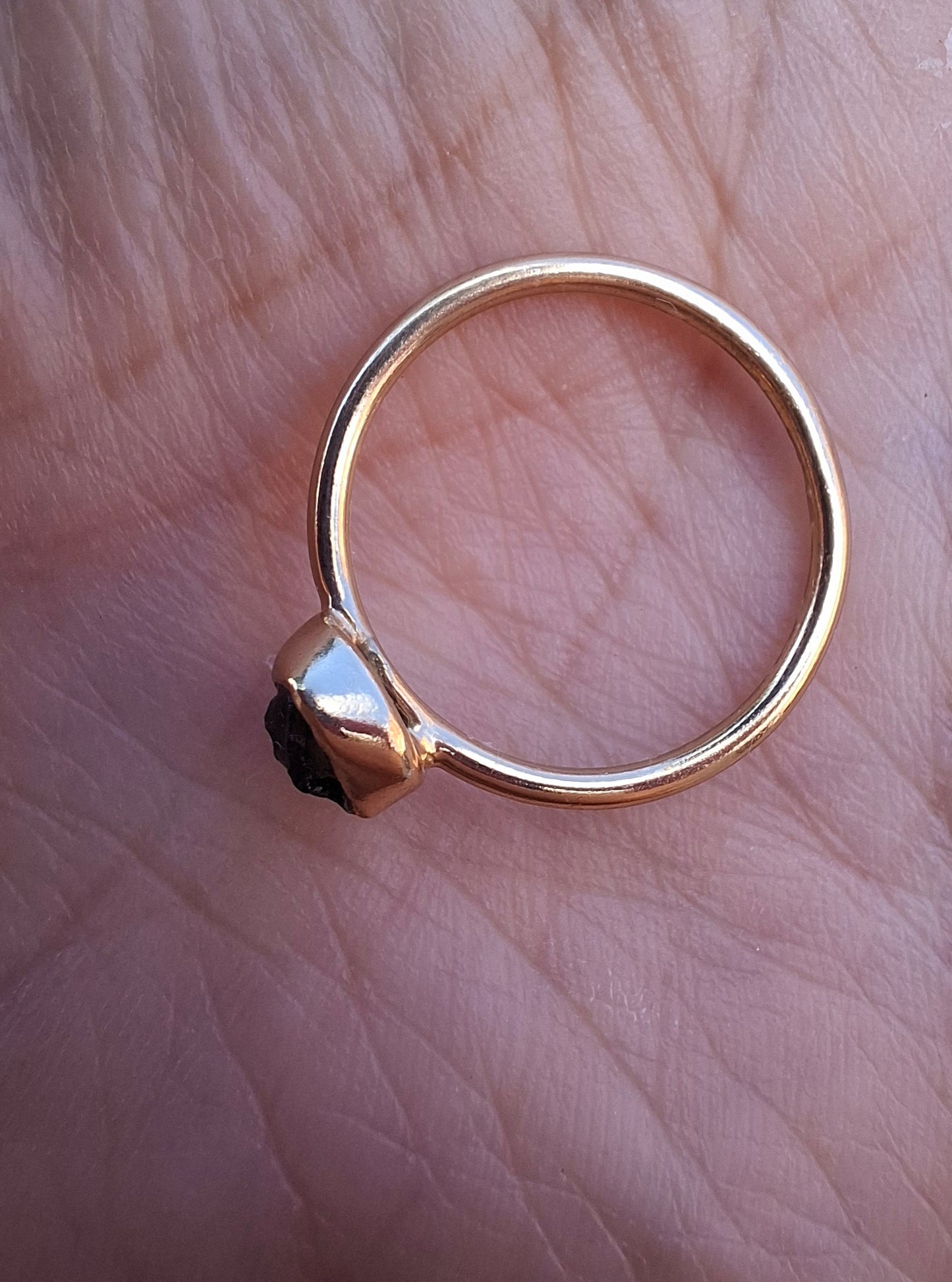 Moldavite Ring, 14K GOLD Plated, size large L, Tektite (Ref: R343)