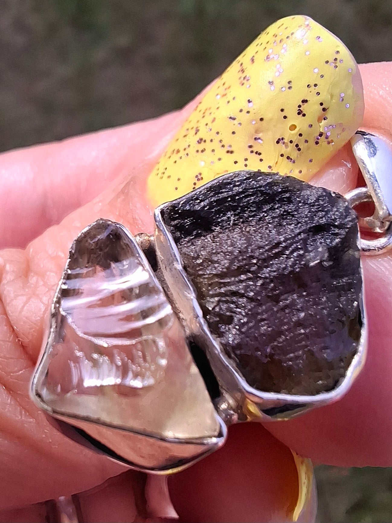 Moldavite & Libyan Desert Glass Pendant, 925 Silver, Tektite (Ref: MLP3)