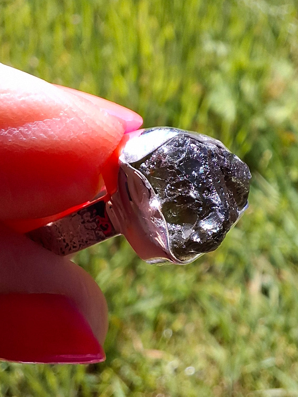 Moldavite Ring, size V, 925 Silver, Tektite (Ref: R326)