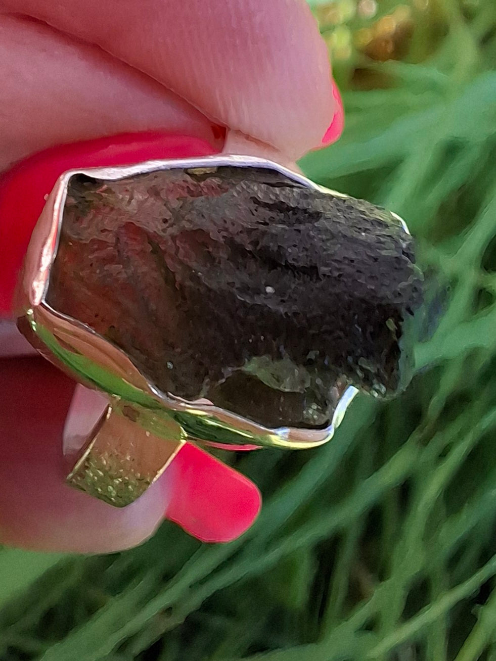 Moldavite Ring, size M, 925 Silver, Tektite (Ref: R306)