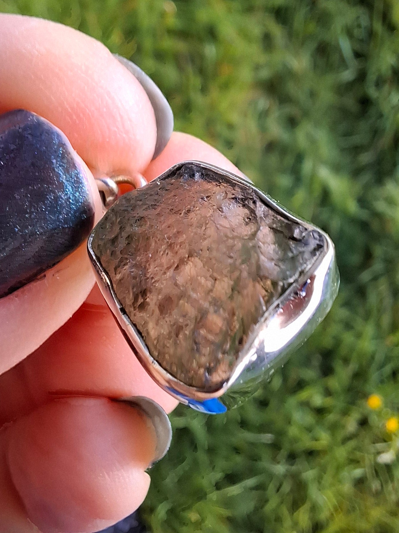 Moldavite Pendant, 925 Silver, Tektite (Ref: P9)