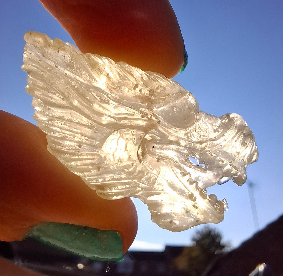 Libyan Desert Glass DRAGON HEAD carving, 9.66g, Tektite (Ref: Dragon 3)