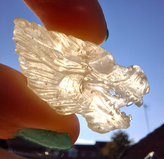 Libyan Desert Glass DRAGON HEAD carving, 9.66g, Tektite (Ref: Dragon 3)