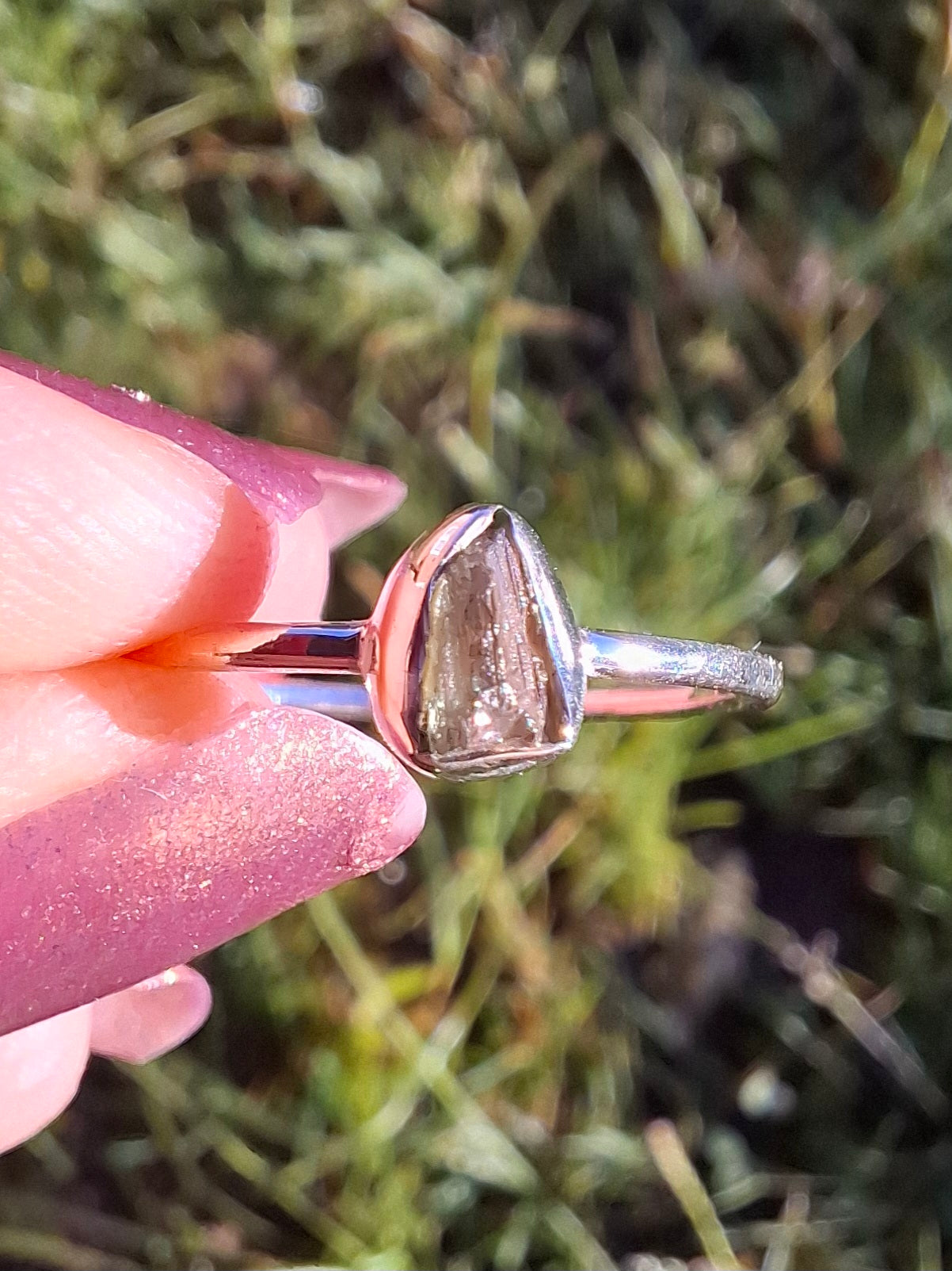 Moldavite Ring, size large R/small S, 925 Silver, Tektite (Ref: R54)