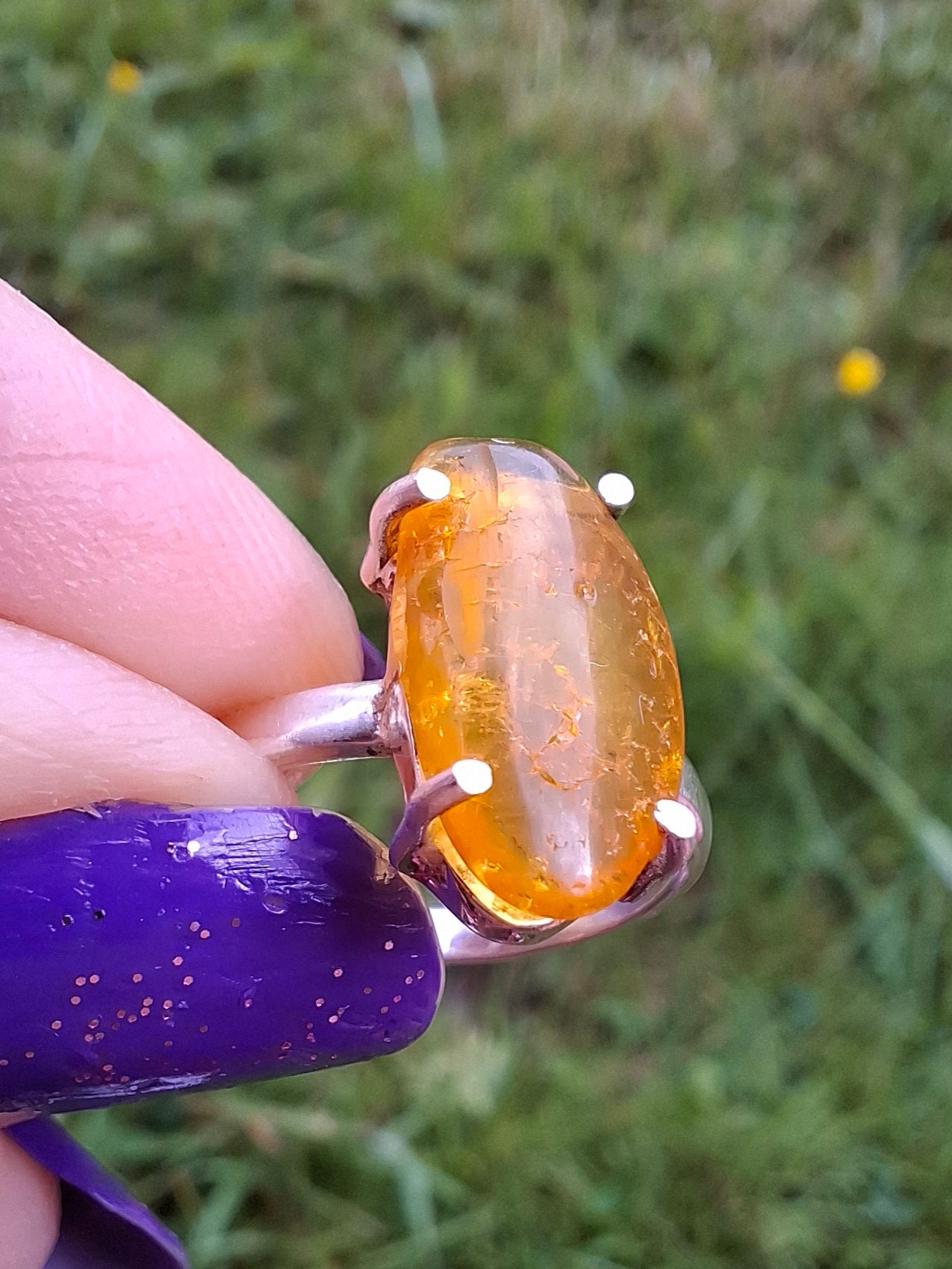 Baltic Amber Ring, size large L, 925 Silver, Fossil (Ref: AR3)