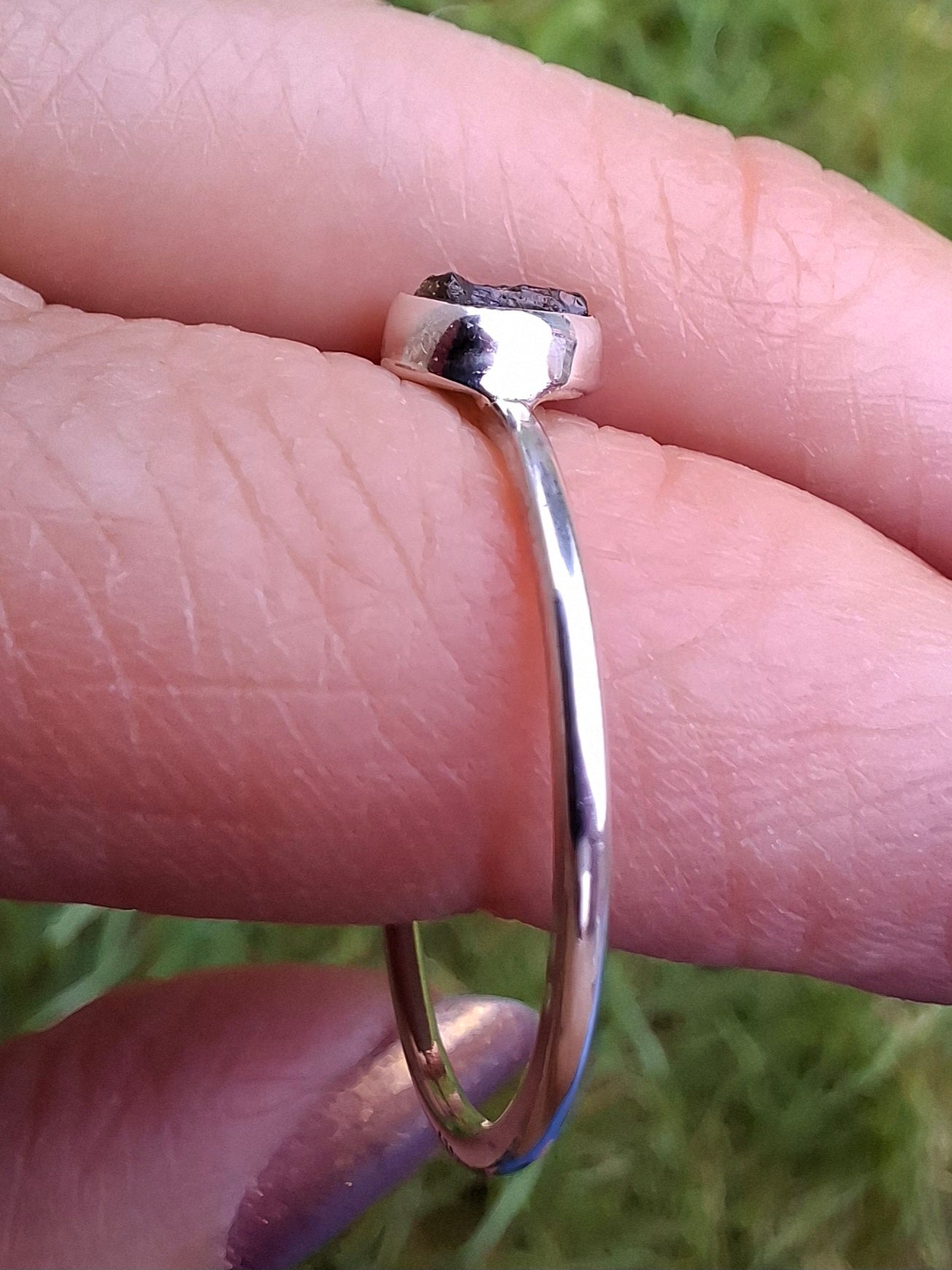 Moldavite Ring, size small T, 925 silver, Tektite (Ref: 56)