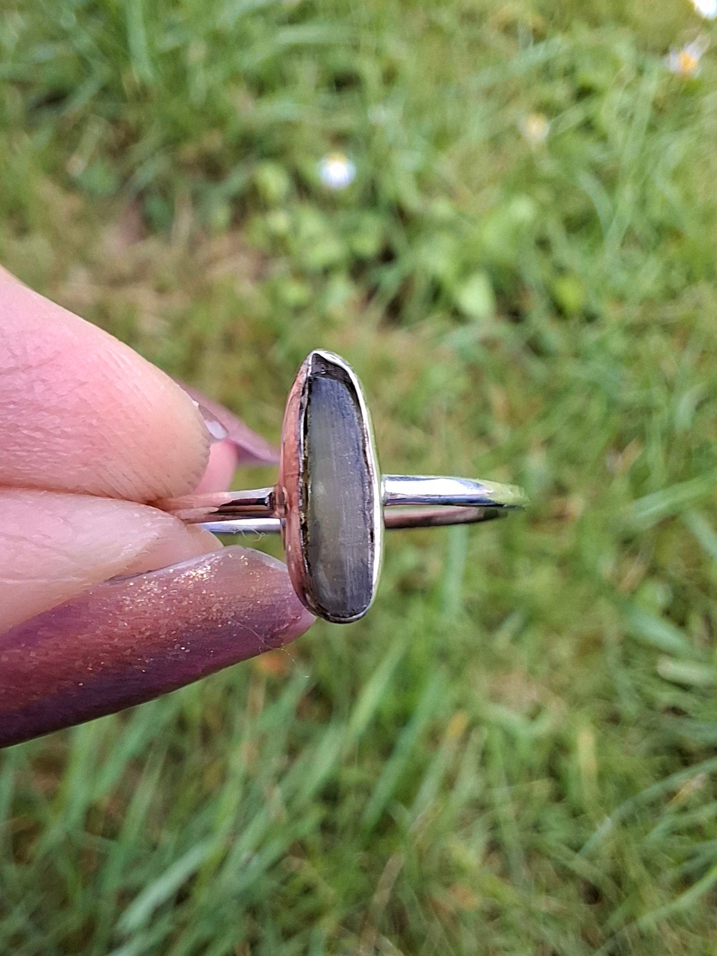 Moldavite Ring, size large Q, 925 Silver, Tektite (Ref: R47)