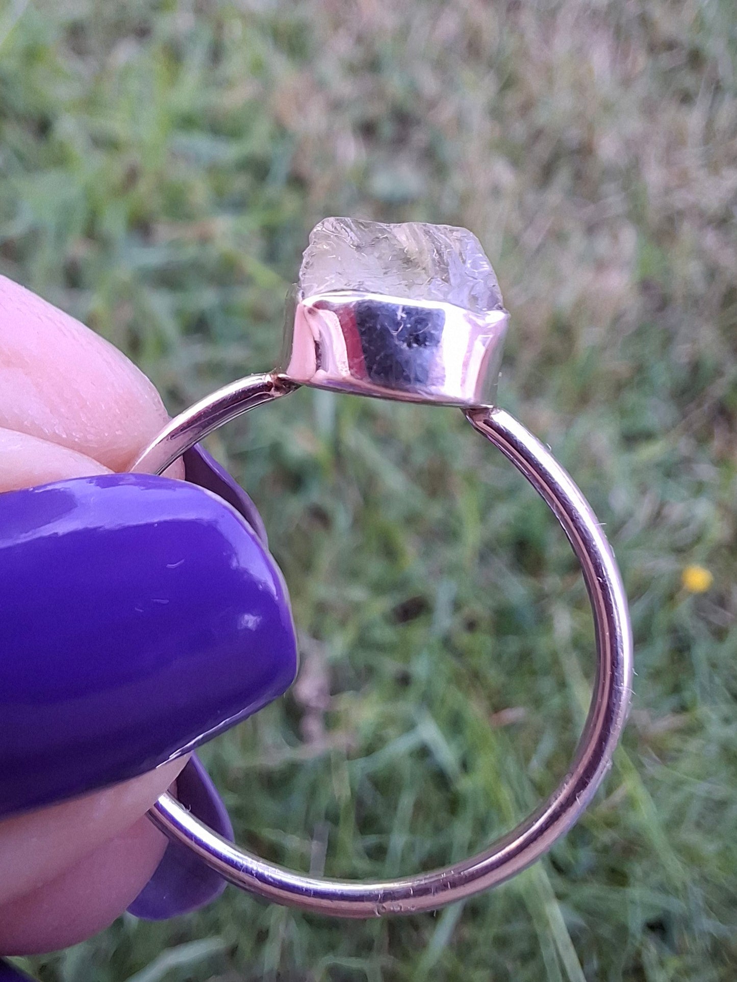 Libyan Desert Glass Ring, size large T, 925 Silver, Tektite (Ref: LR48)