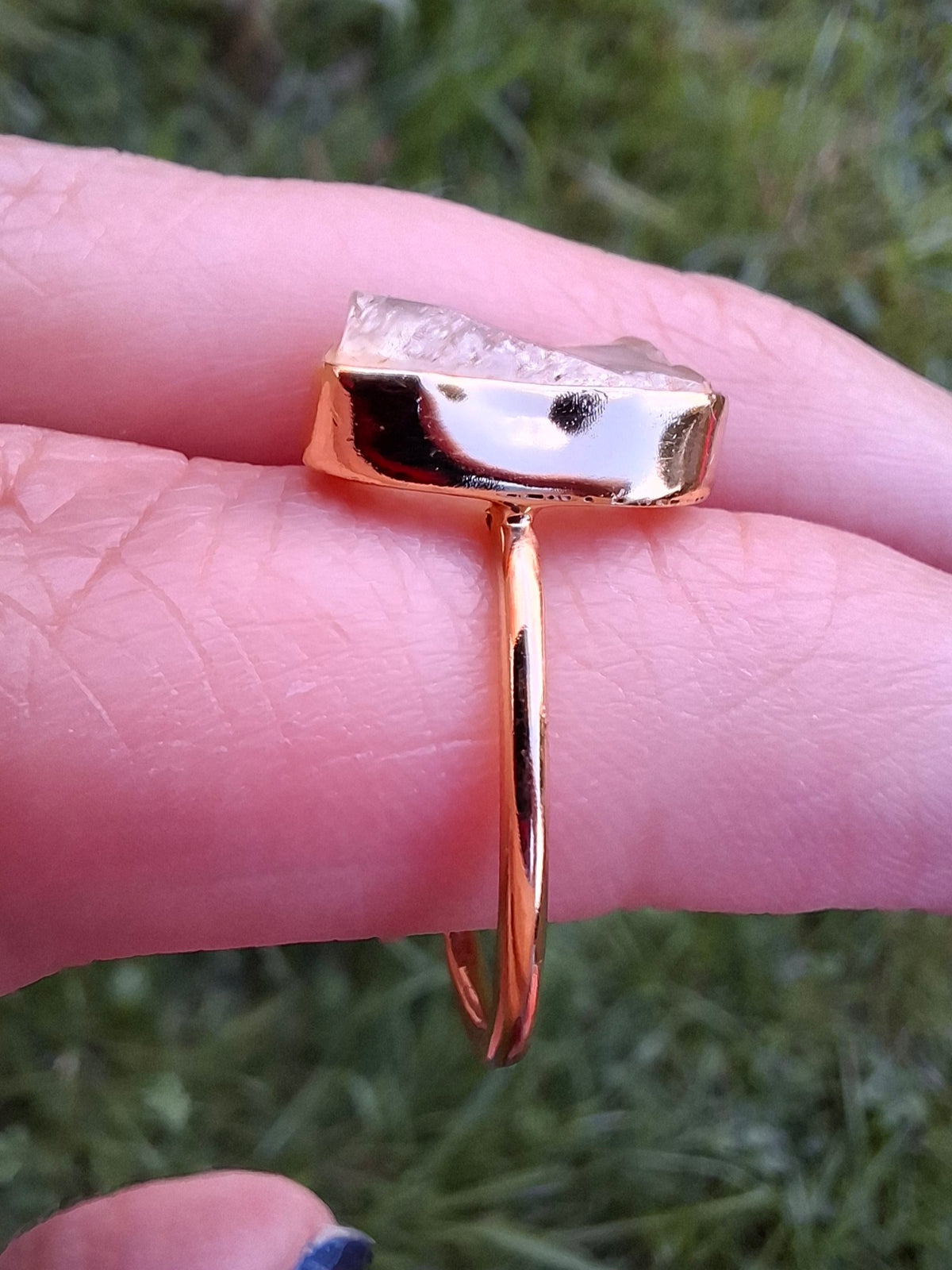 Libyan Desert Glass Ring, 14K GOLD Plated, size O, Tektite (Ref: LR65)