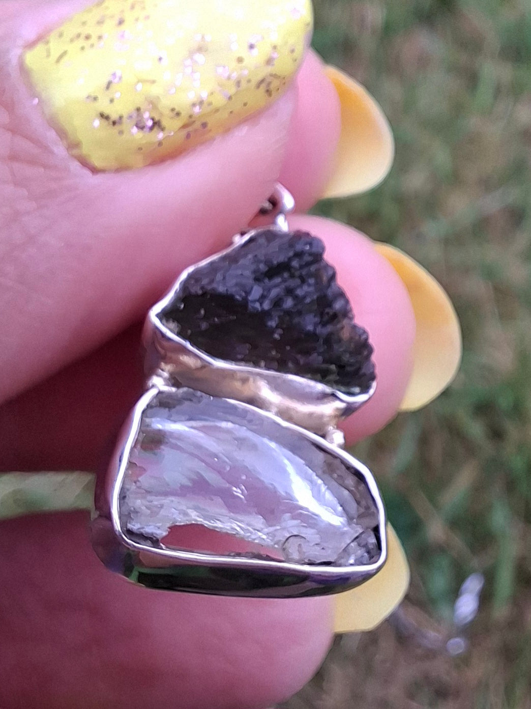 Moldavite & Libyan Desert Glass Pendant, 925 Silver, Tektite (Ref: MLP8)