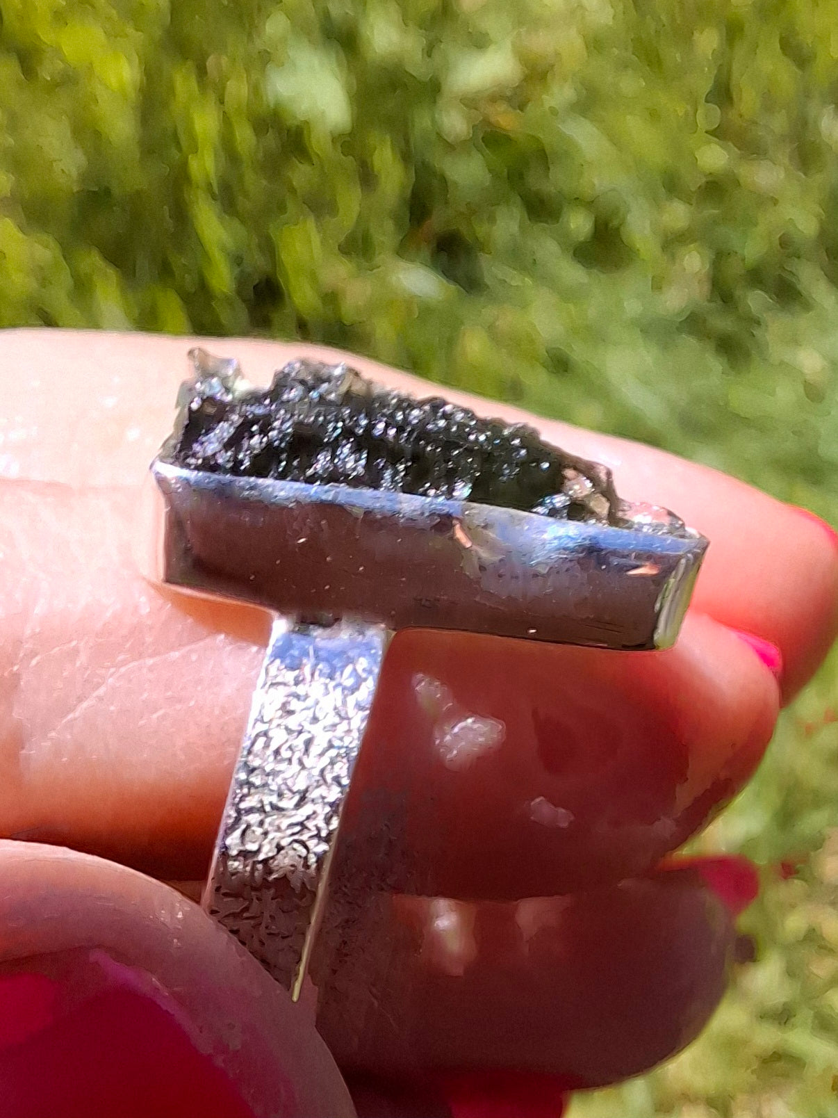 Moldavite Ring, size Y, 925 Silver, Tektite (Ref: R331)
