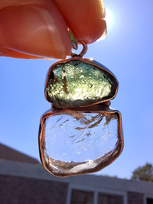 Moldavite & Libyan Desert Glass Pendant, 925 Silver, Tektite (Ref: MLP14)
