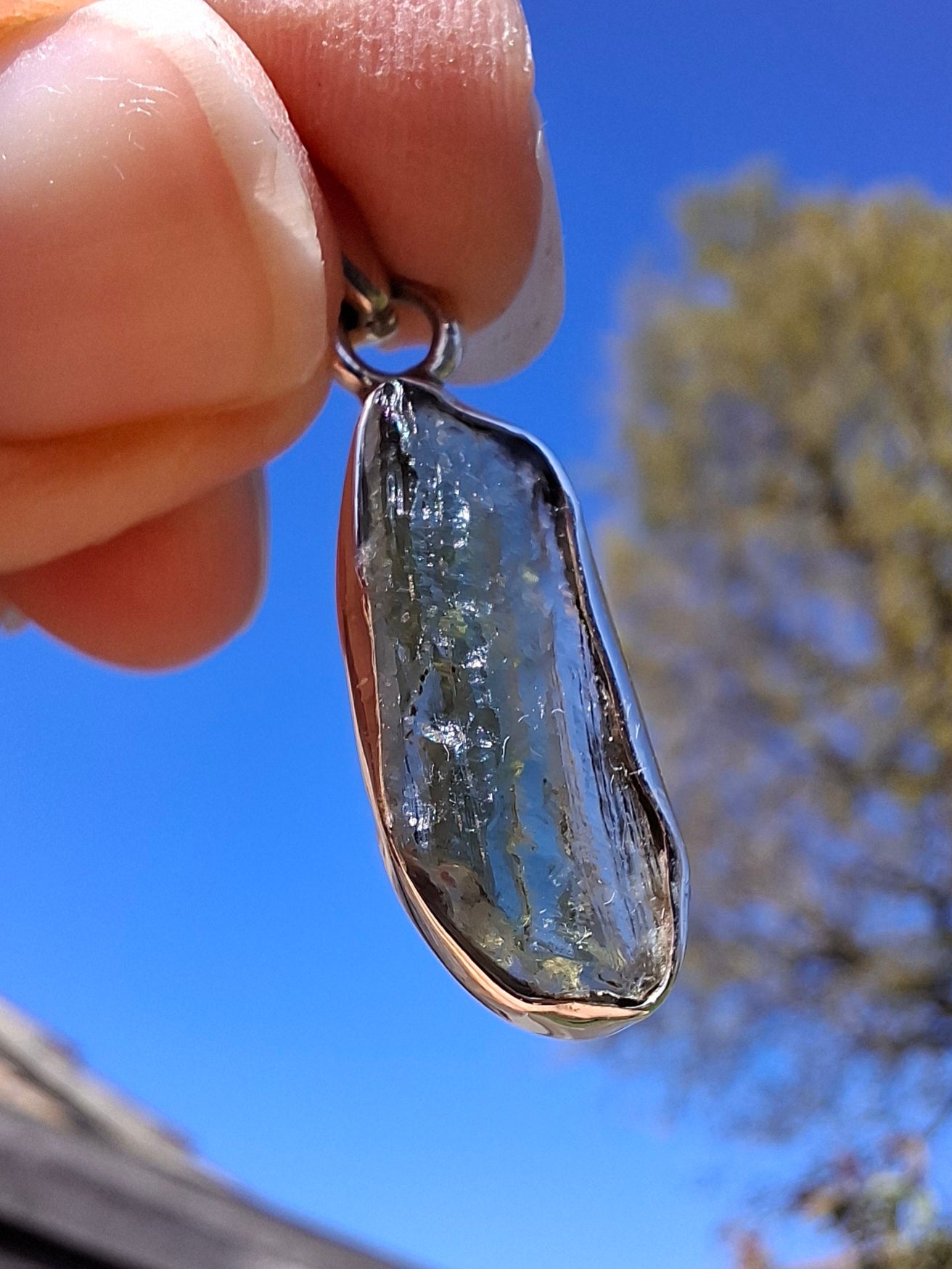 Moldavite Pendant, 925 Silver, Tektite (Ref: P11)